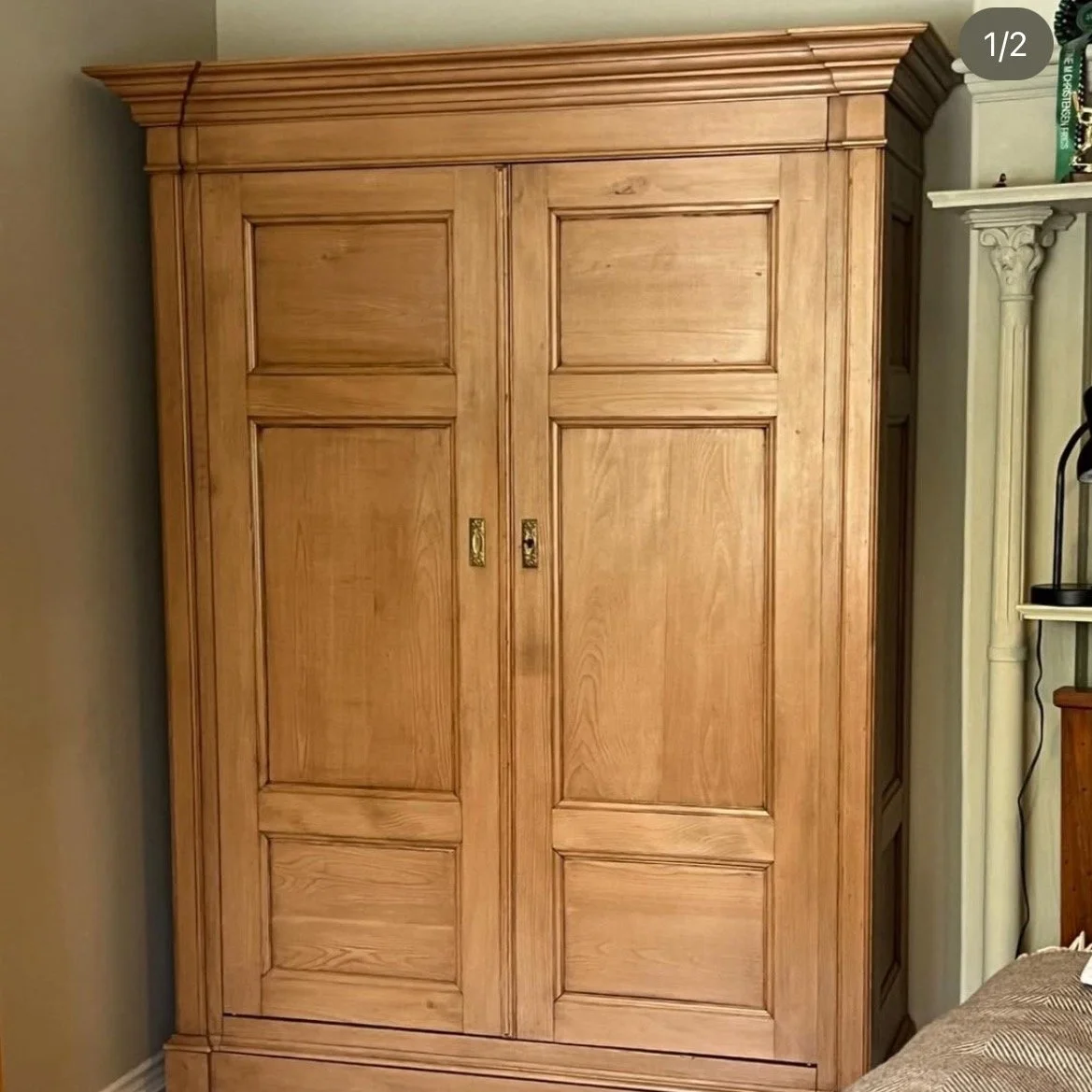 Large old pine wardrobe
