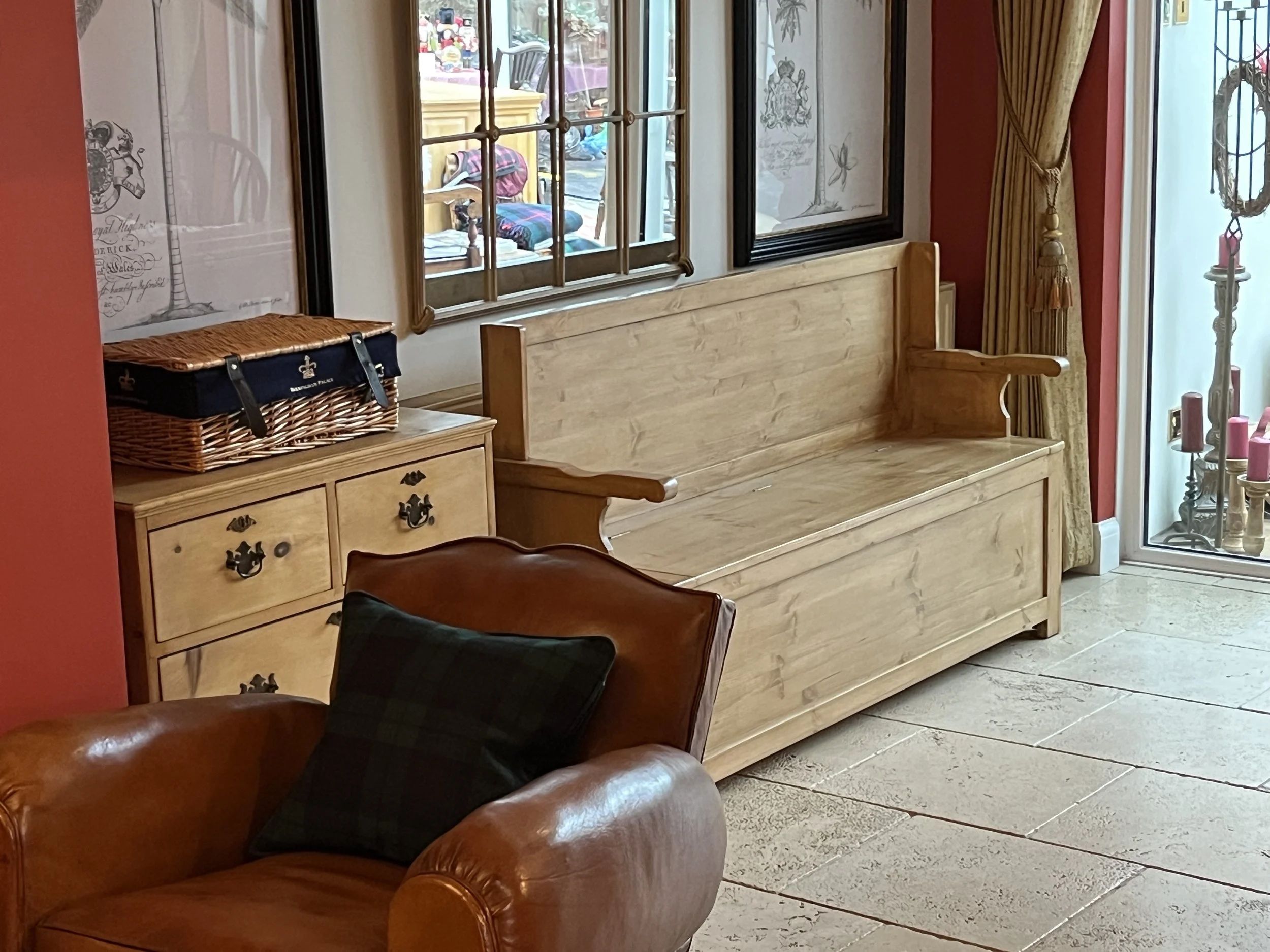 Large pine storage bench made from new pine