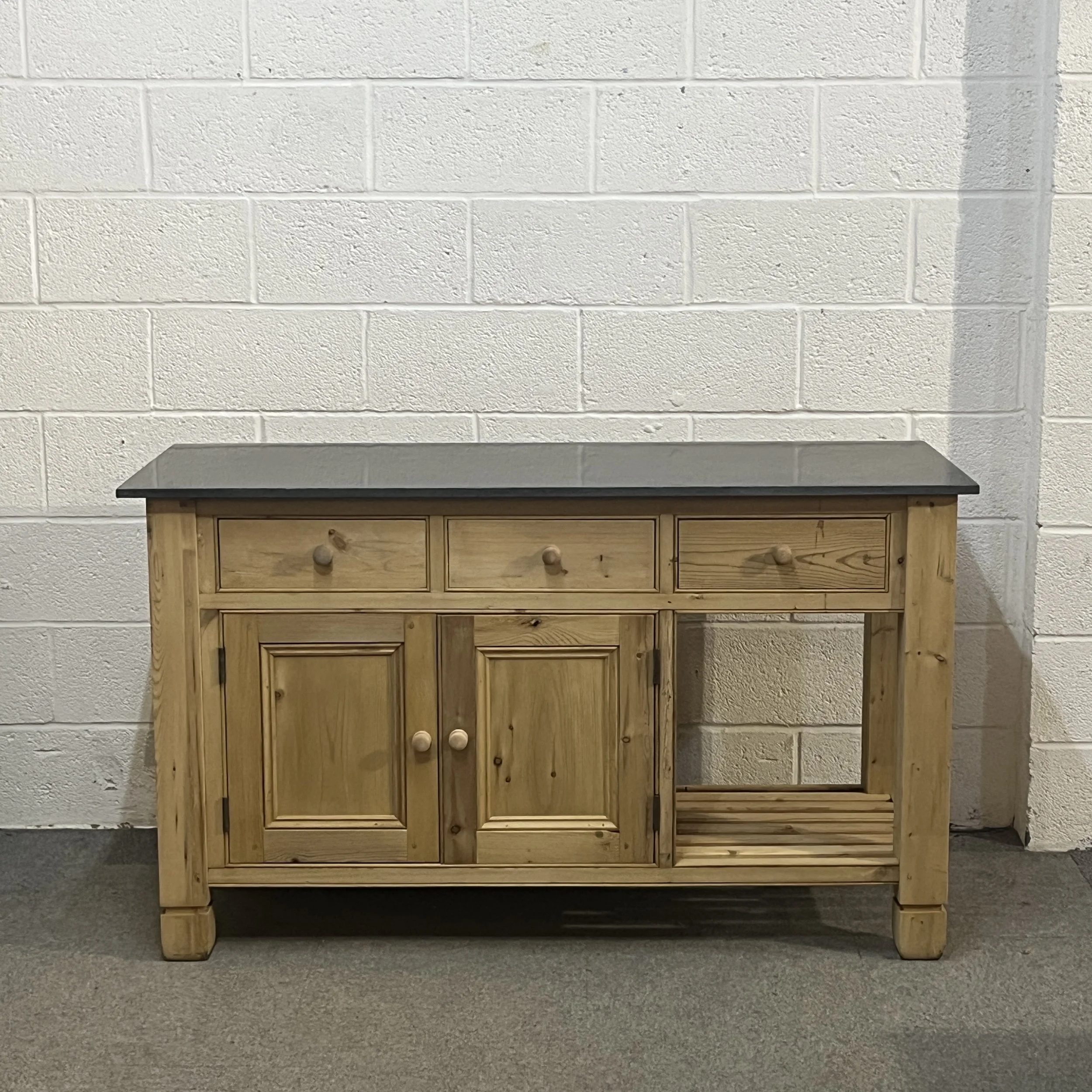 Handmade pine kitchen island with granite top