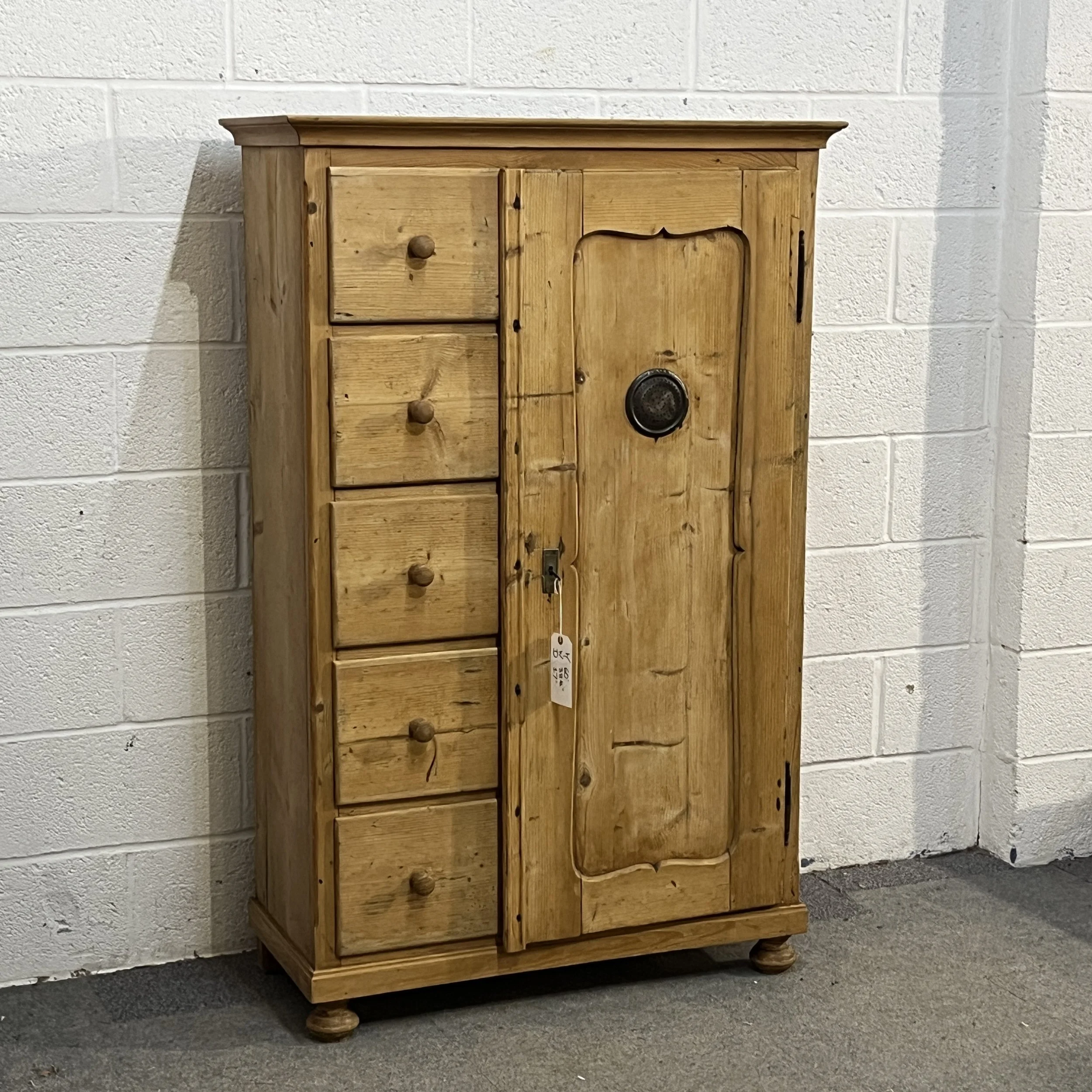 Large Antique Pine Larder Cupboard With Drawers