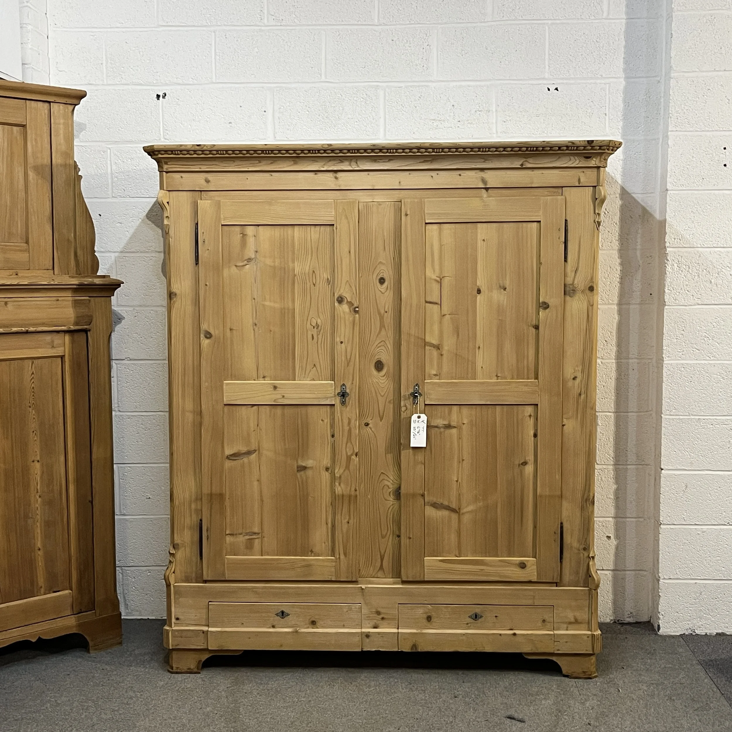 Very Large Antique Pine Wardrobe With Bottom Drawers (Dismantles)