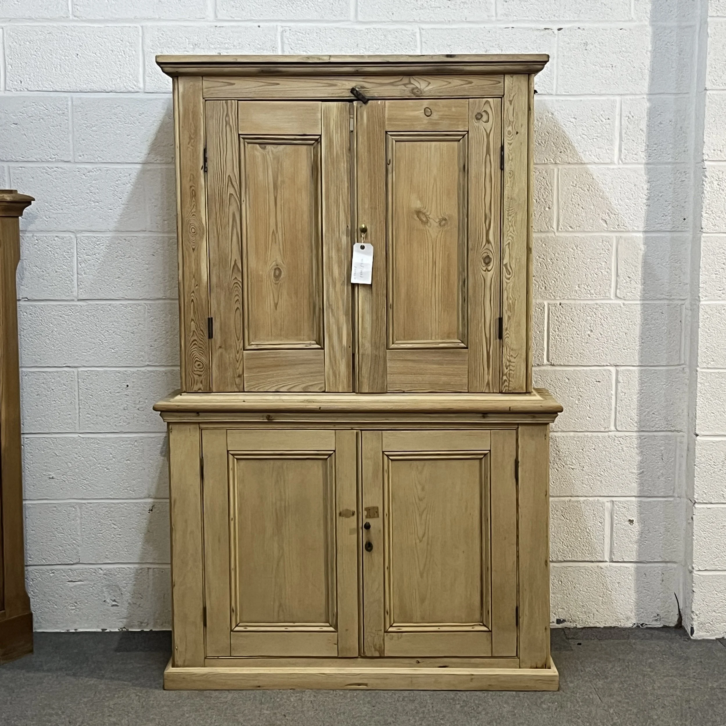 Large old pine cupboard N7809E straight front view of the two paired cupboard sections