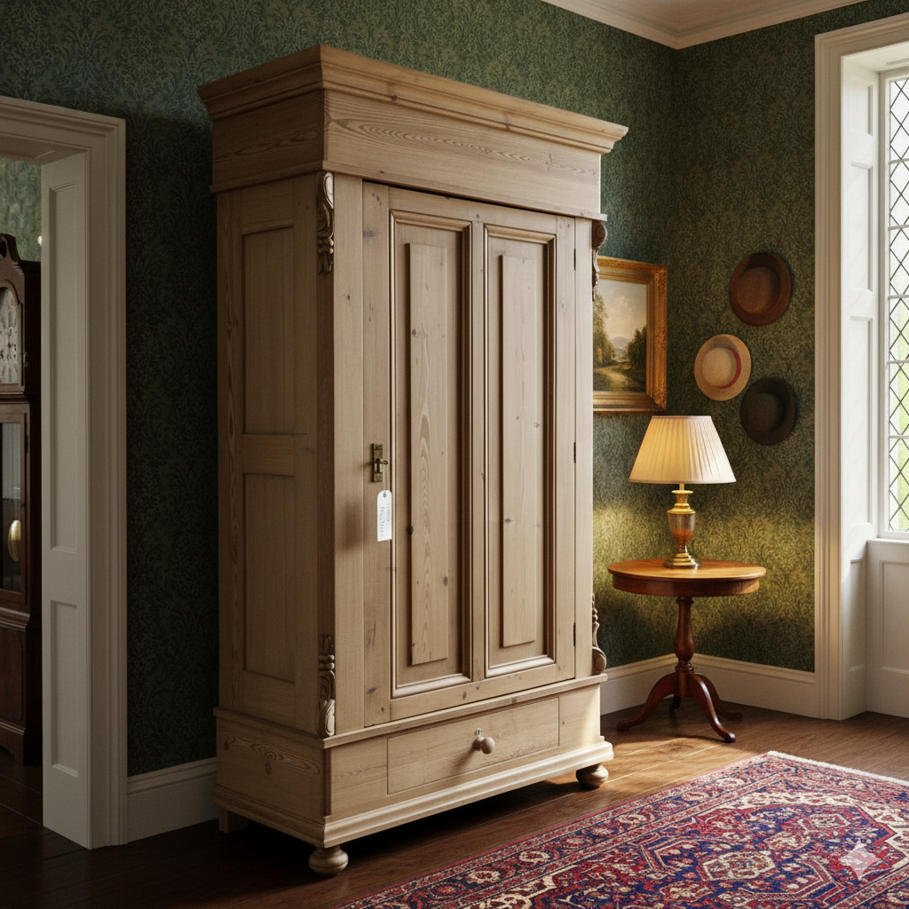 Tall Slim Old Pine Storage Cupboard With Bottom Drawer (Dismantles)