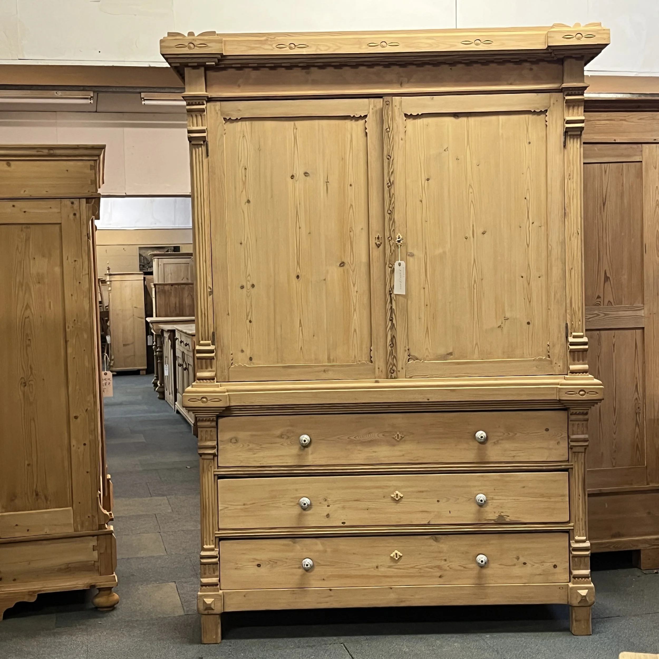 Large Dutch Antique Pine Linen Press