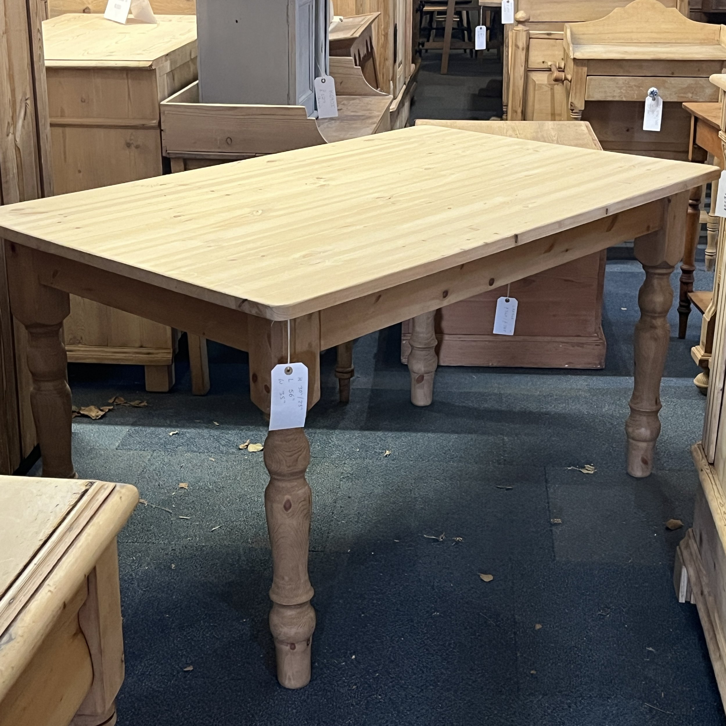 New Pine Farmhouse Table with Turned Legs