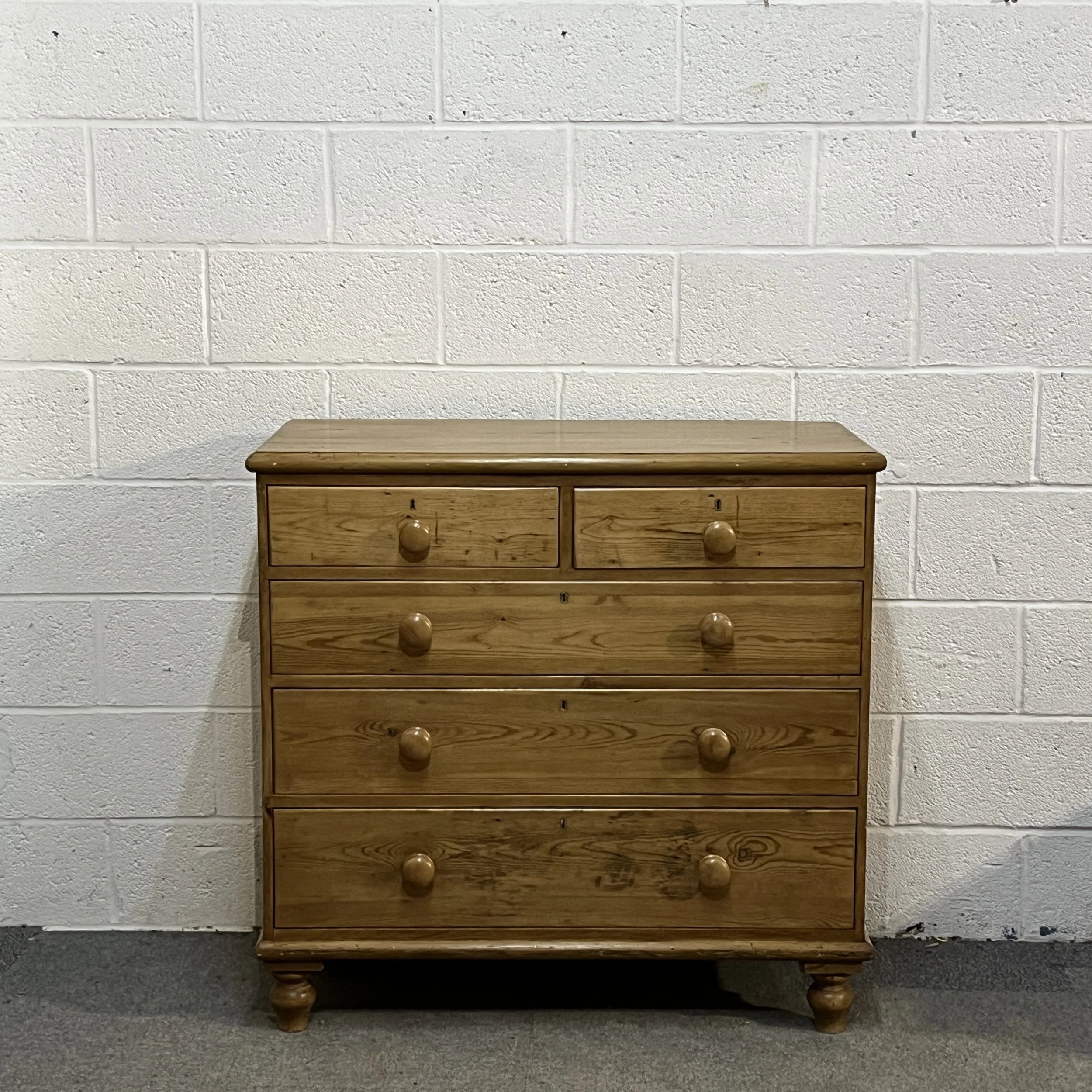Waxed Victorian Pine 2 Over 3 Chest Of Drawers