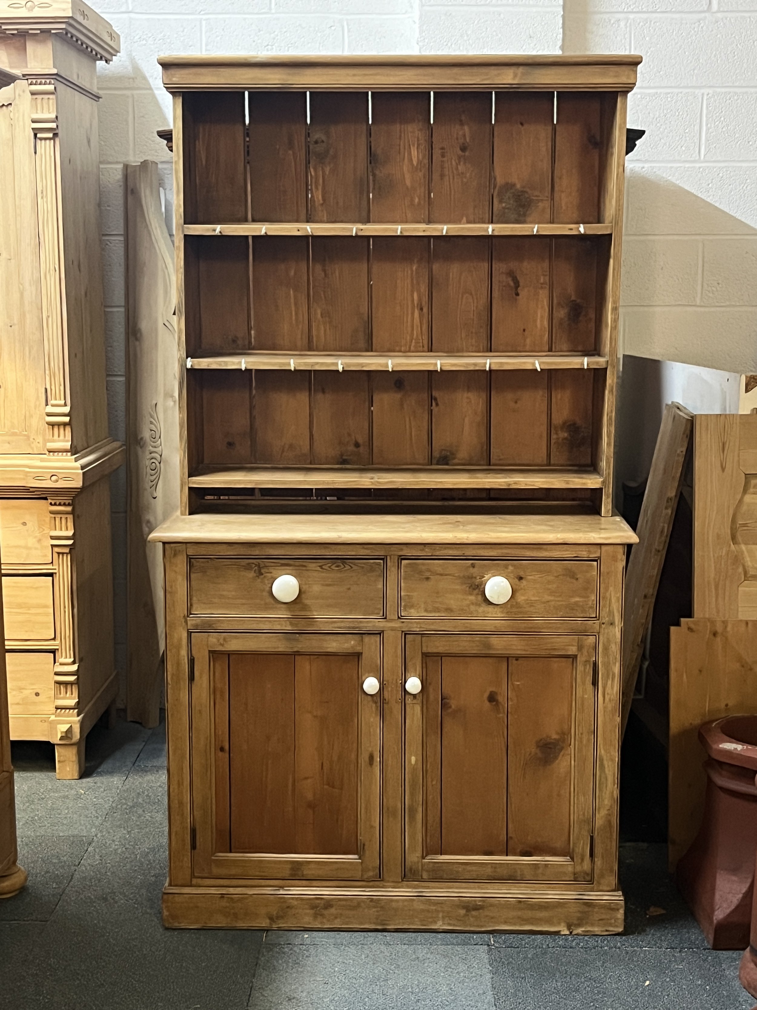 Old English Pine Dresser with Open Rack, circa 1910