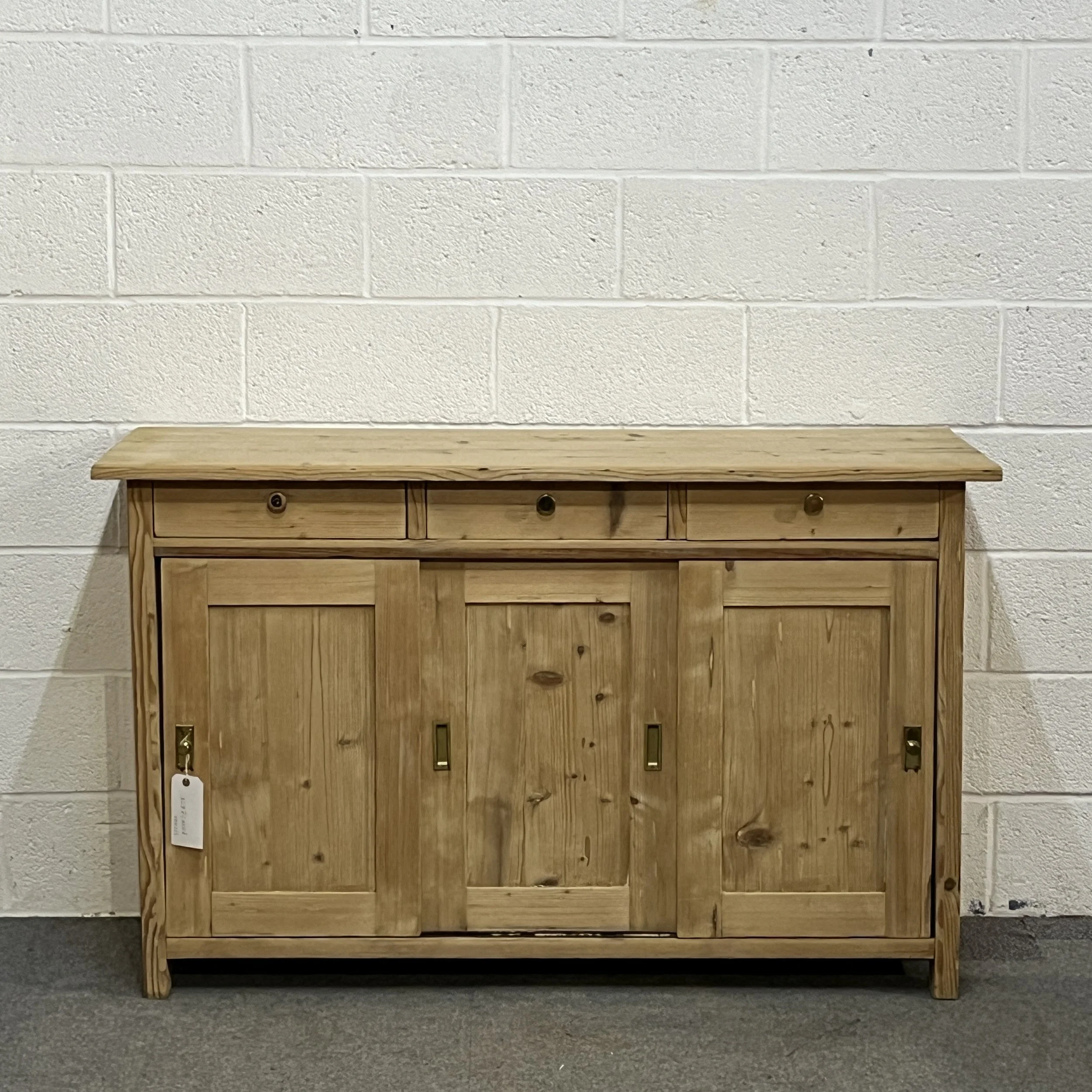 Antique Pine 3 Drawer 3 Sliding Door Cupboard — Pine Furniture