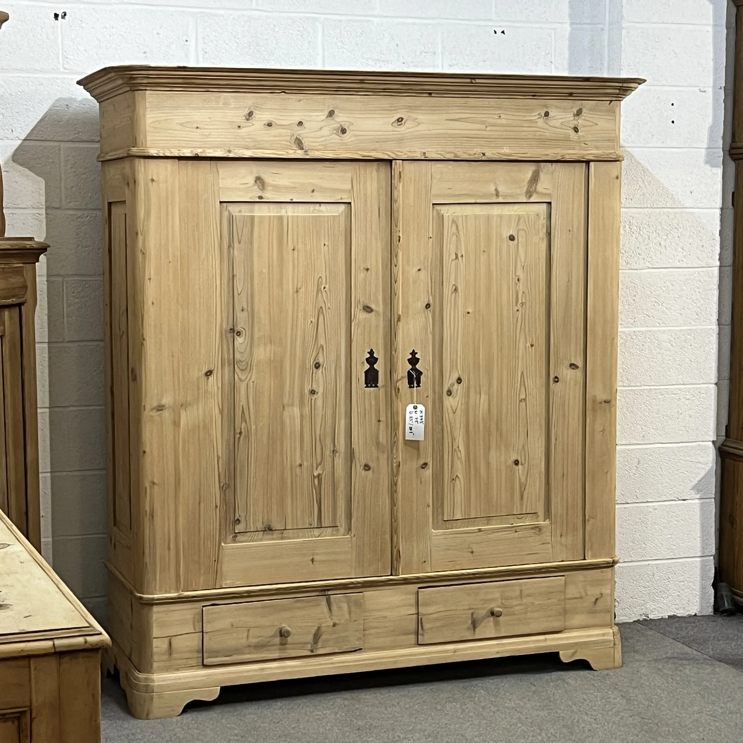 Very Large Pine Double Wardrobe with Two Drawers, circa 1880 (Dismantles) (N1757F)