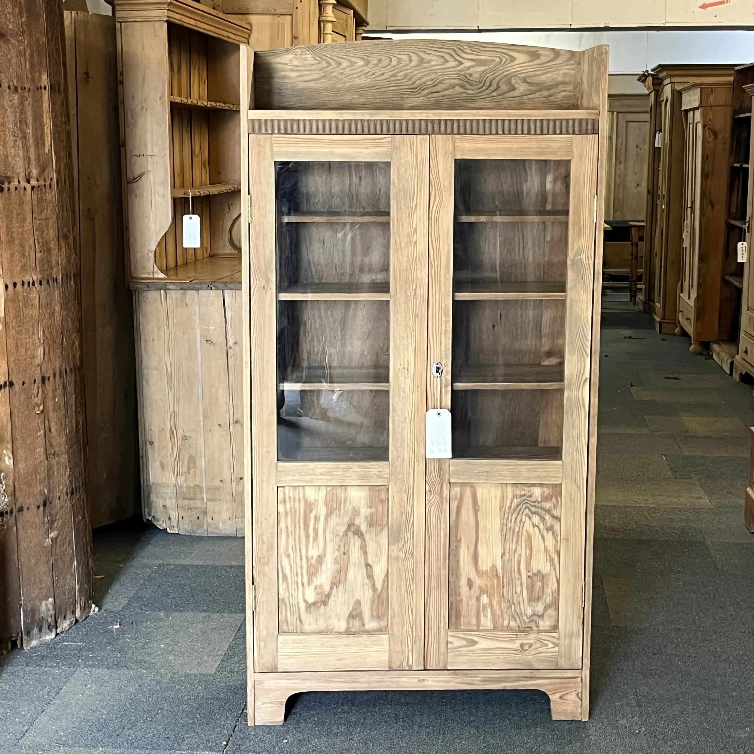 Tall Slim 1930's Pine Glazed Display Cabinet
