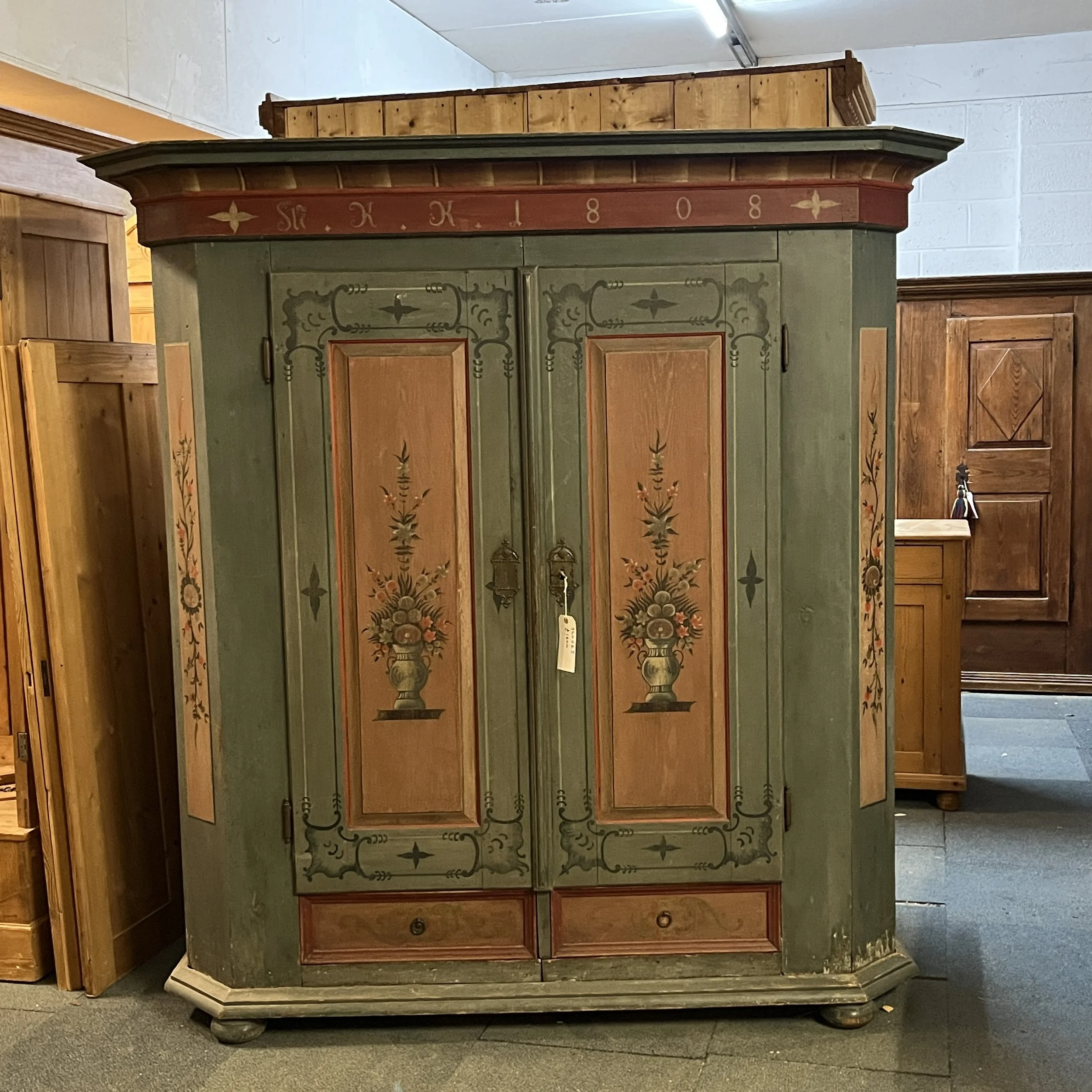 Beautiful Early 1800's Original Painted Pine Armoire