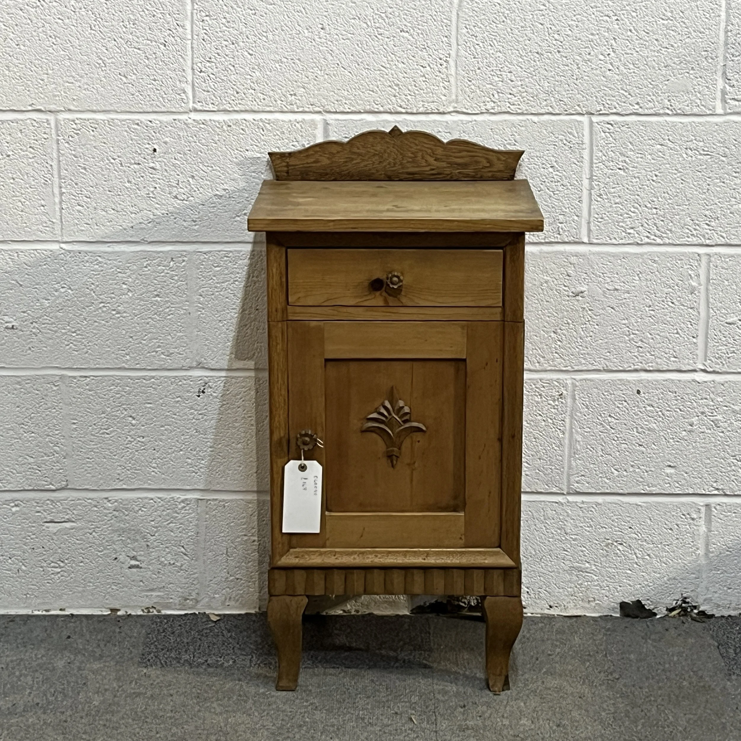 1930's Waxed Pine Bedside Cupboard