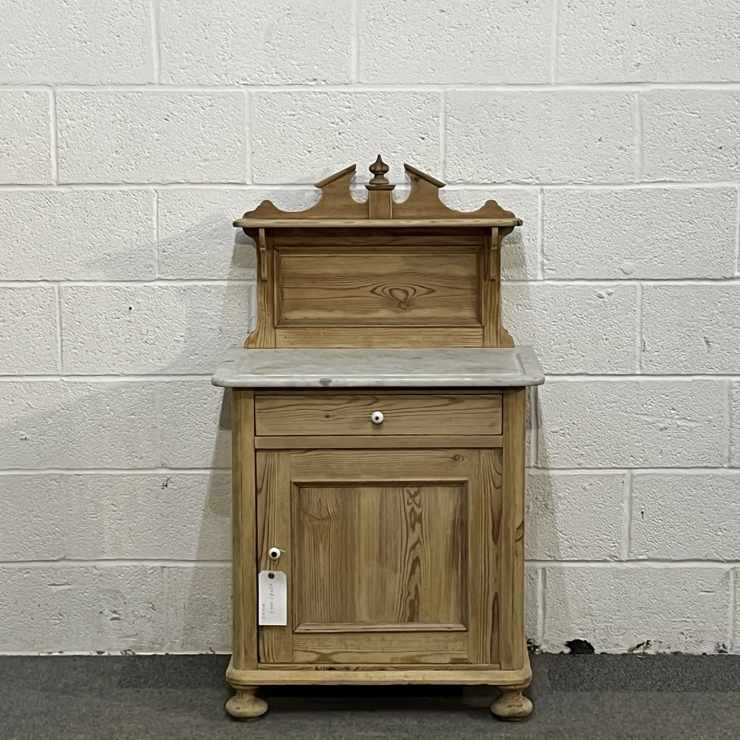 Small Antique Pine Marble Top Bathroom Cupboard