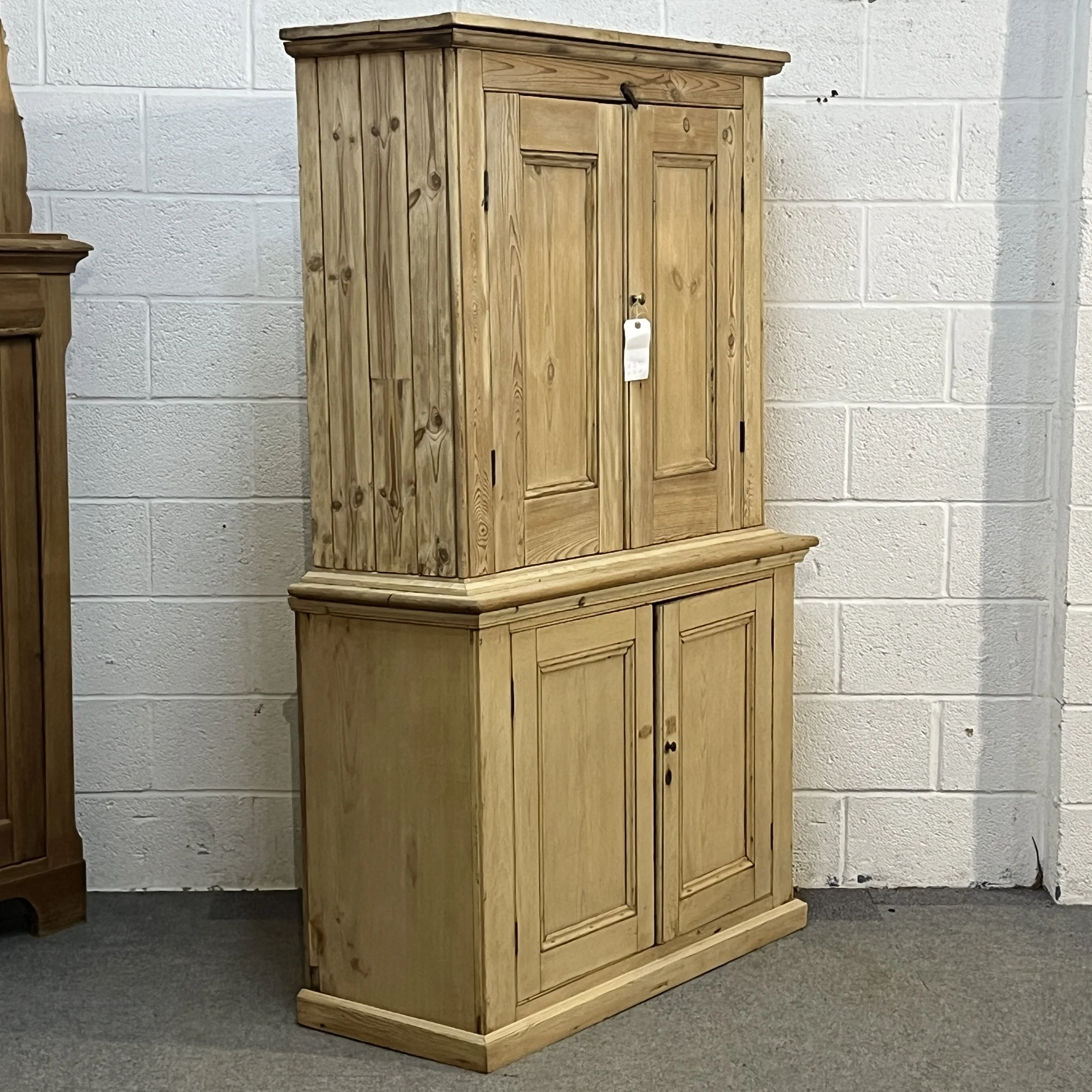 Large old pine cupboard N7809E full left-hand angled view