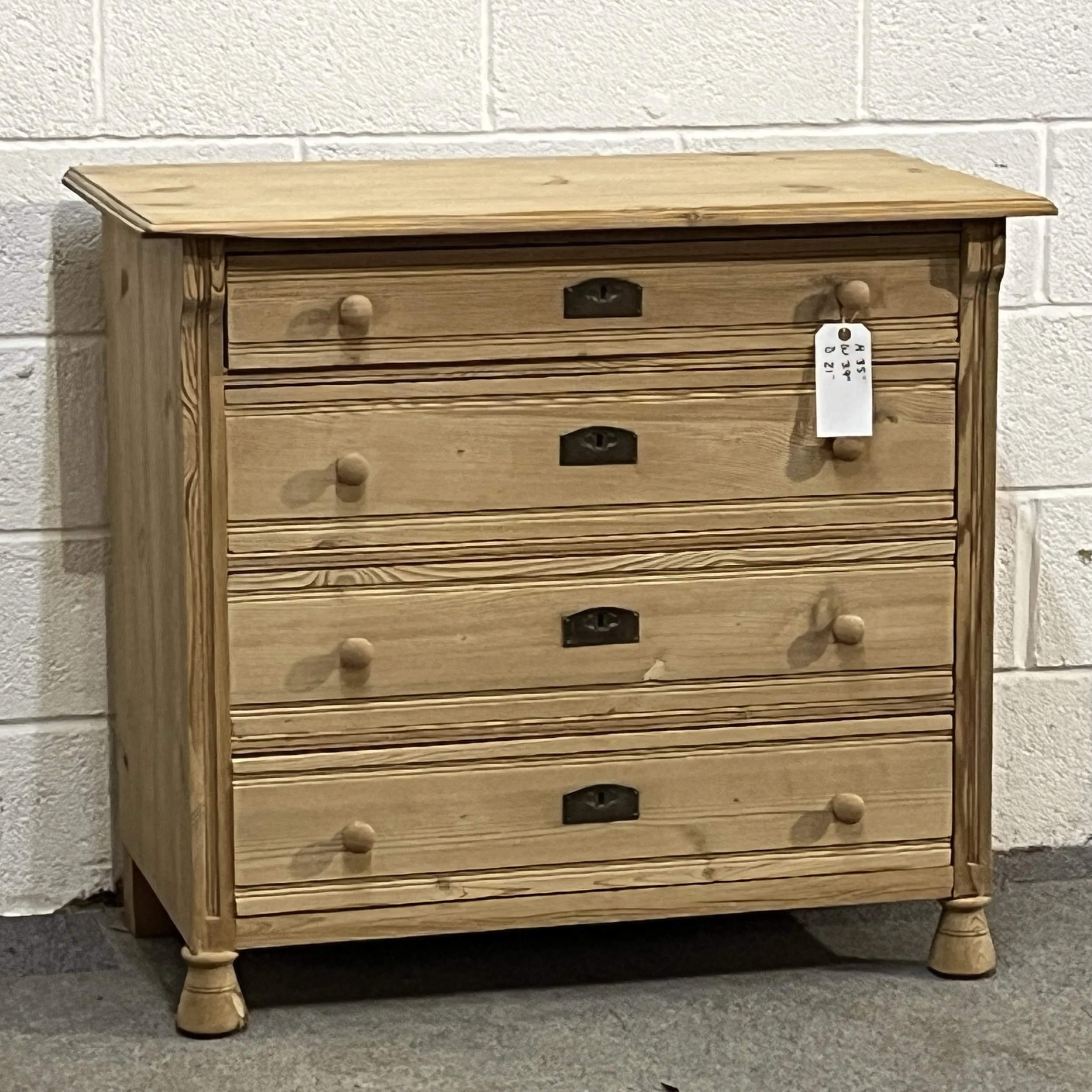 Antique Pine Chest Of 4 Drawers