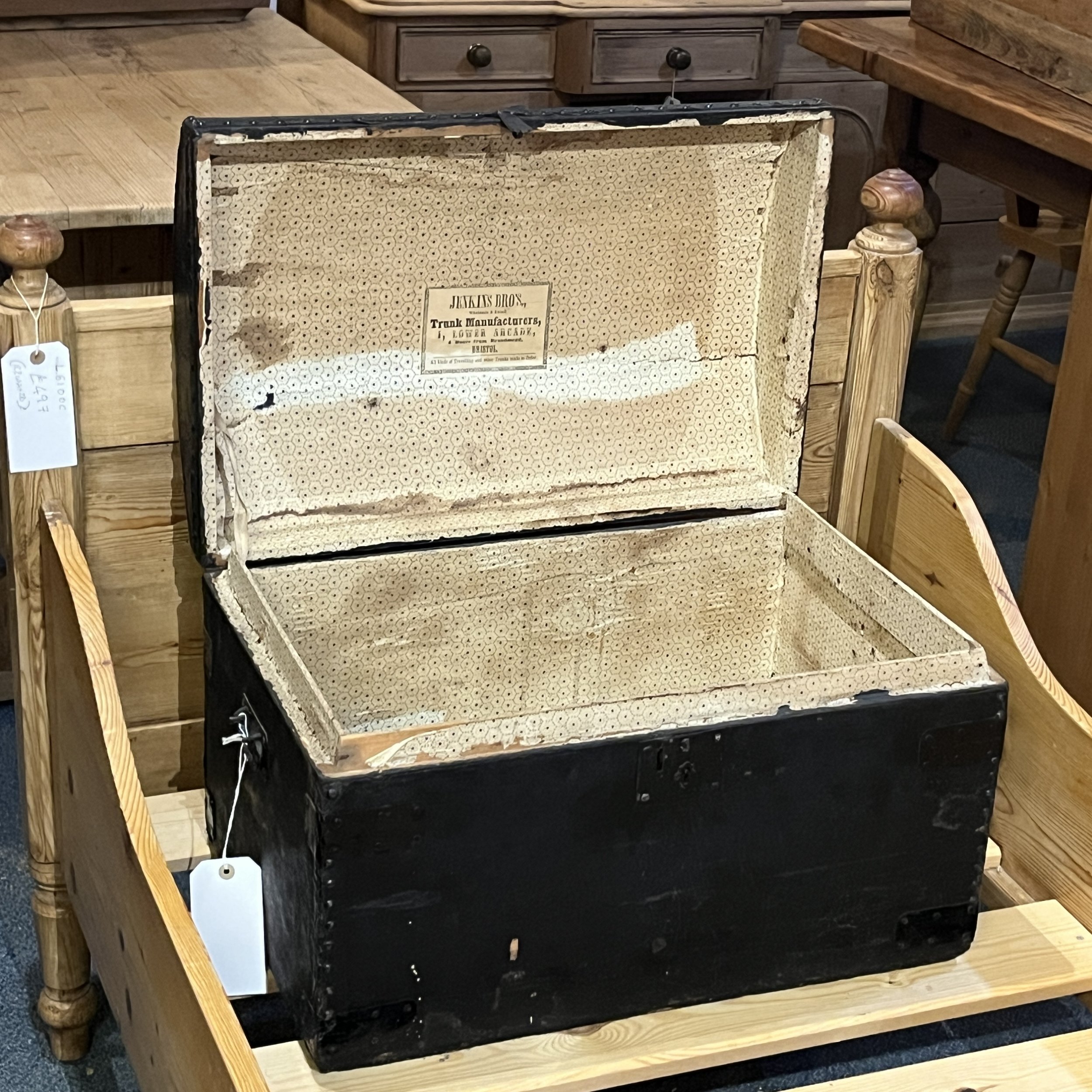 Original Black Painted Dome-Top Trunk by Jenkins Brothers of Bristol