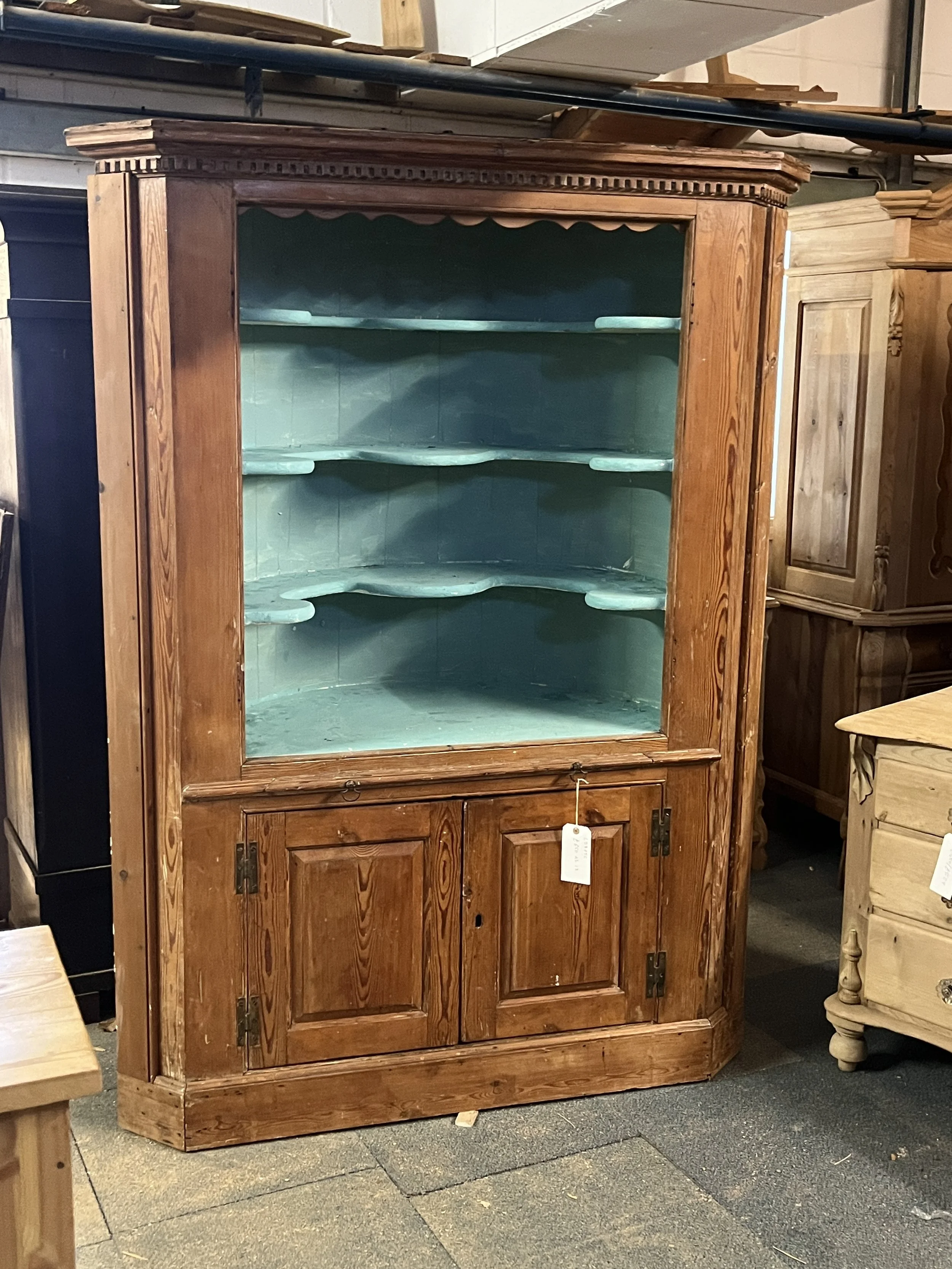 Georgian Pine Barrel-Backed Corner Alcove Cupboard