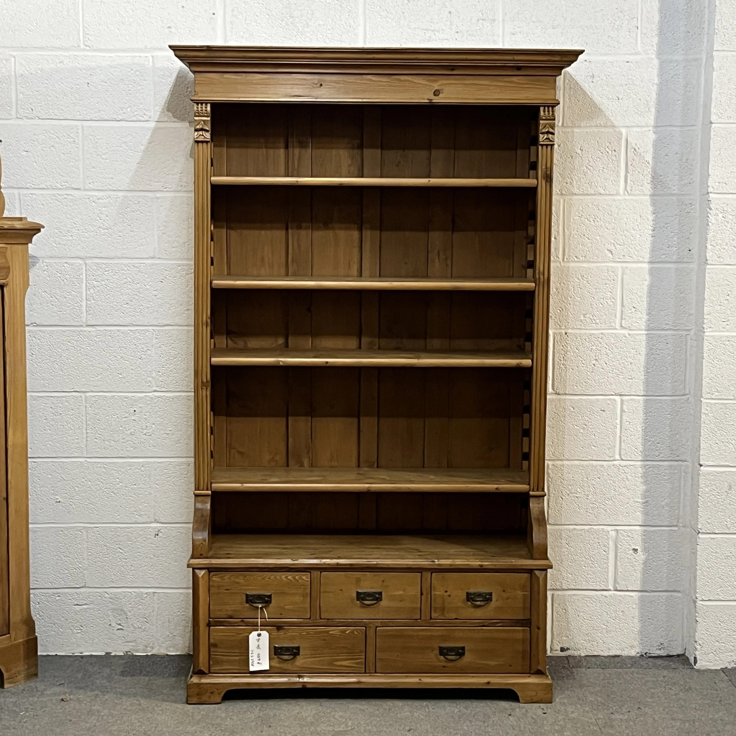 Large Pine Waterfall Style Bookcase With Drawers