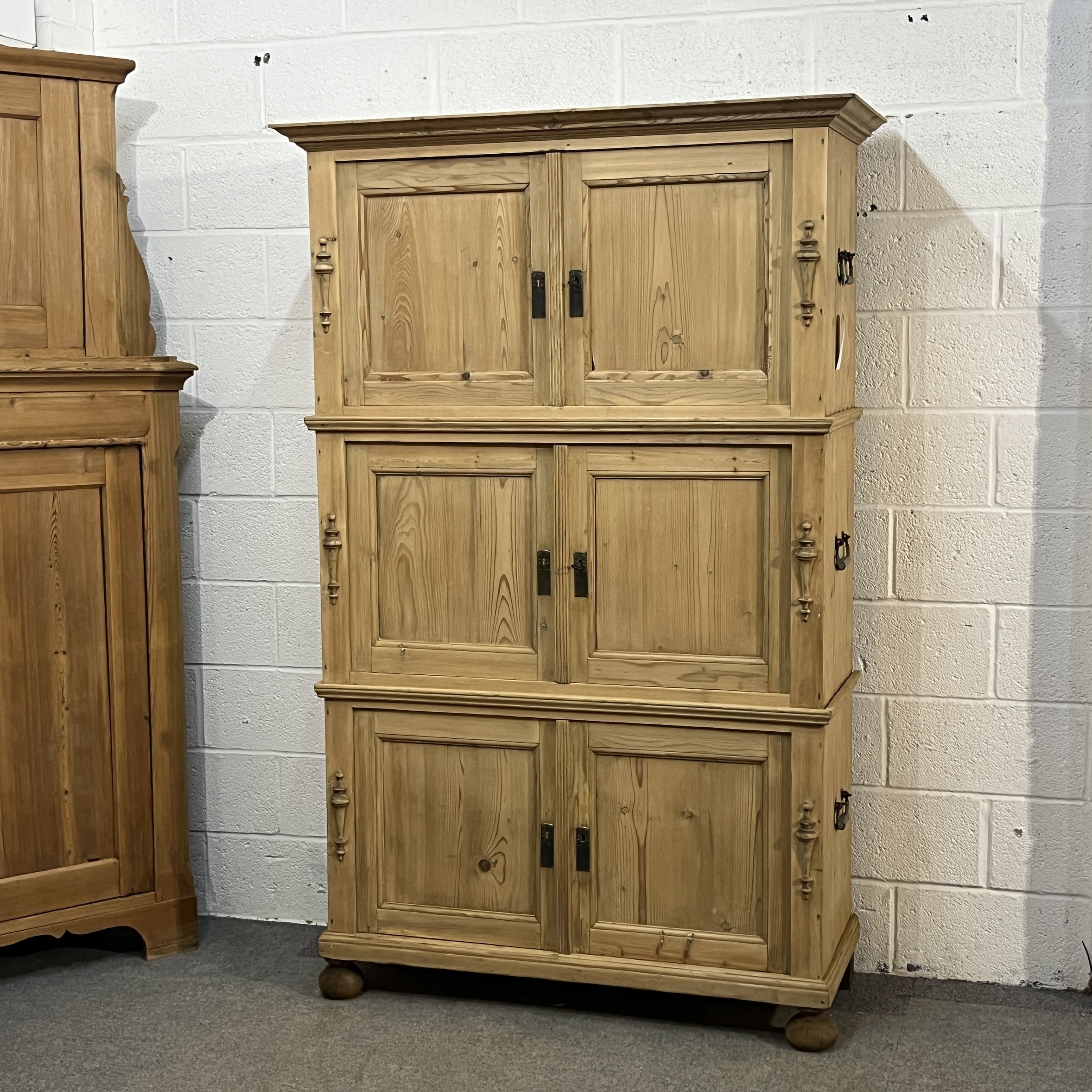 Large Antique Pine Campaign Cupboard
