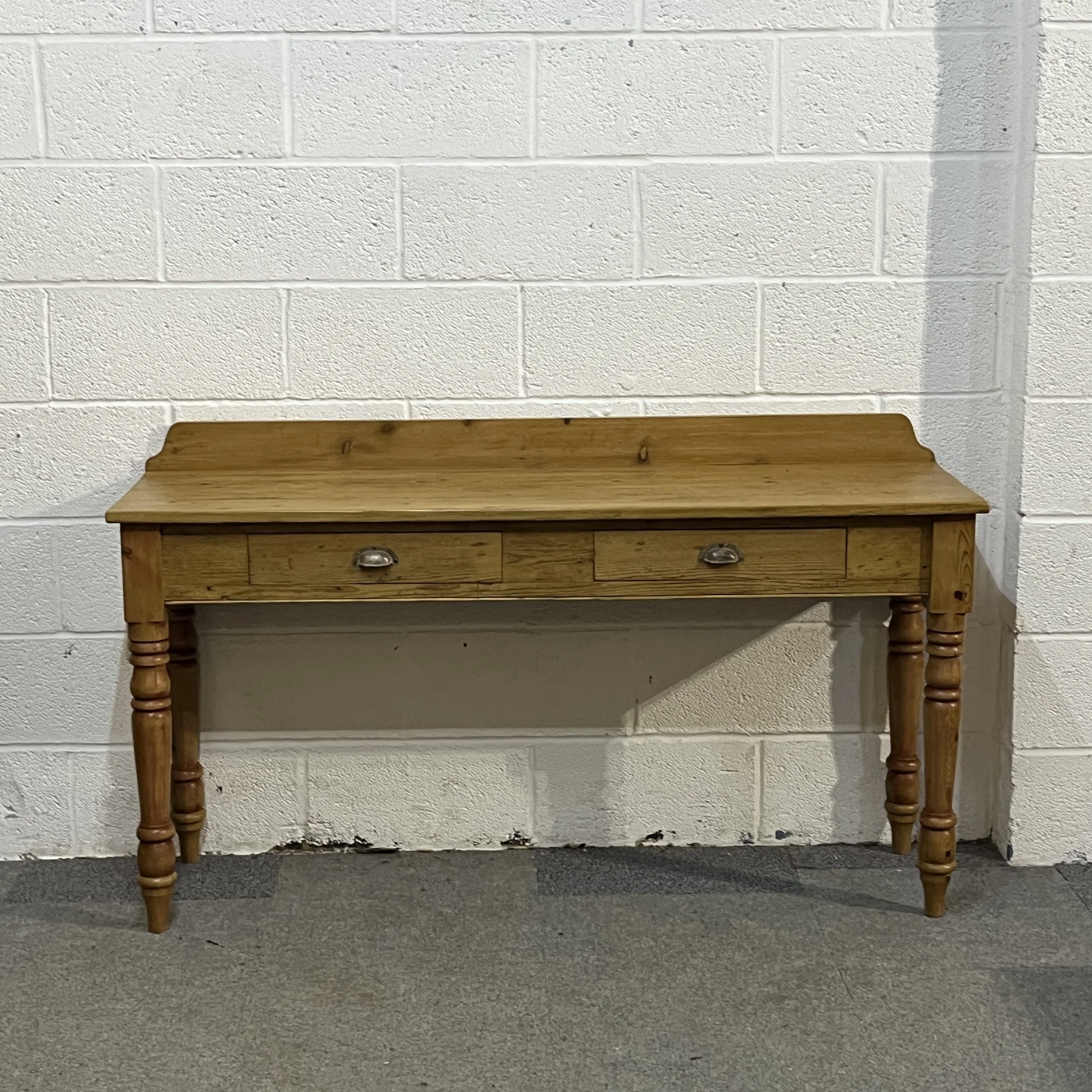 2 Drawer Old Floorboard Pine Console Table With Turned Legs