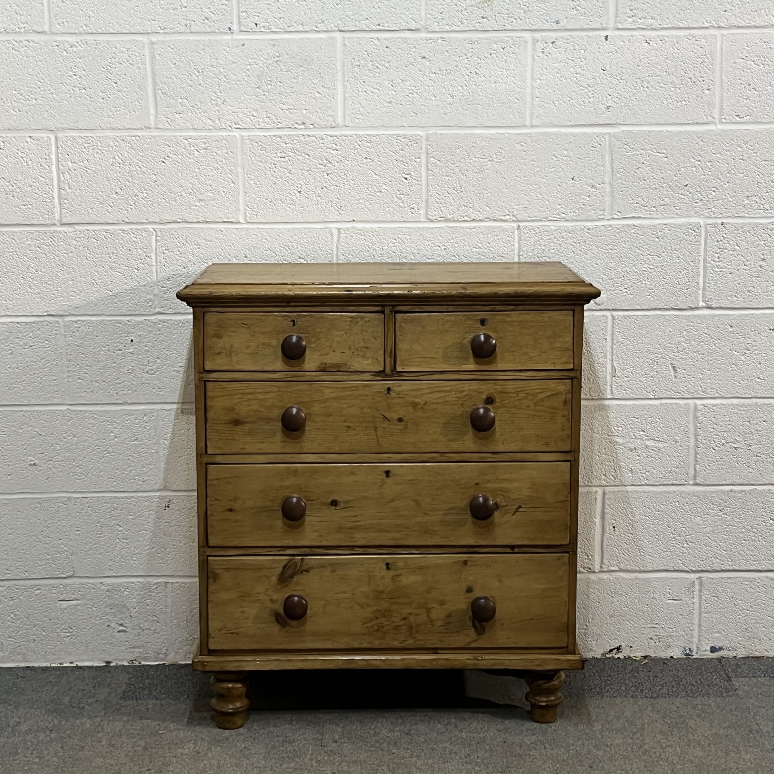 Small Victorian Pine 2 Over 3 Chest Of Drawers