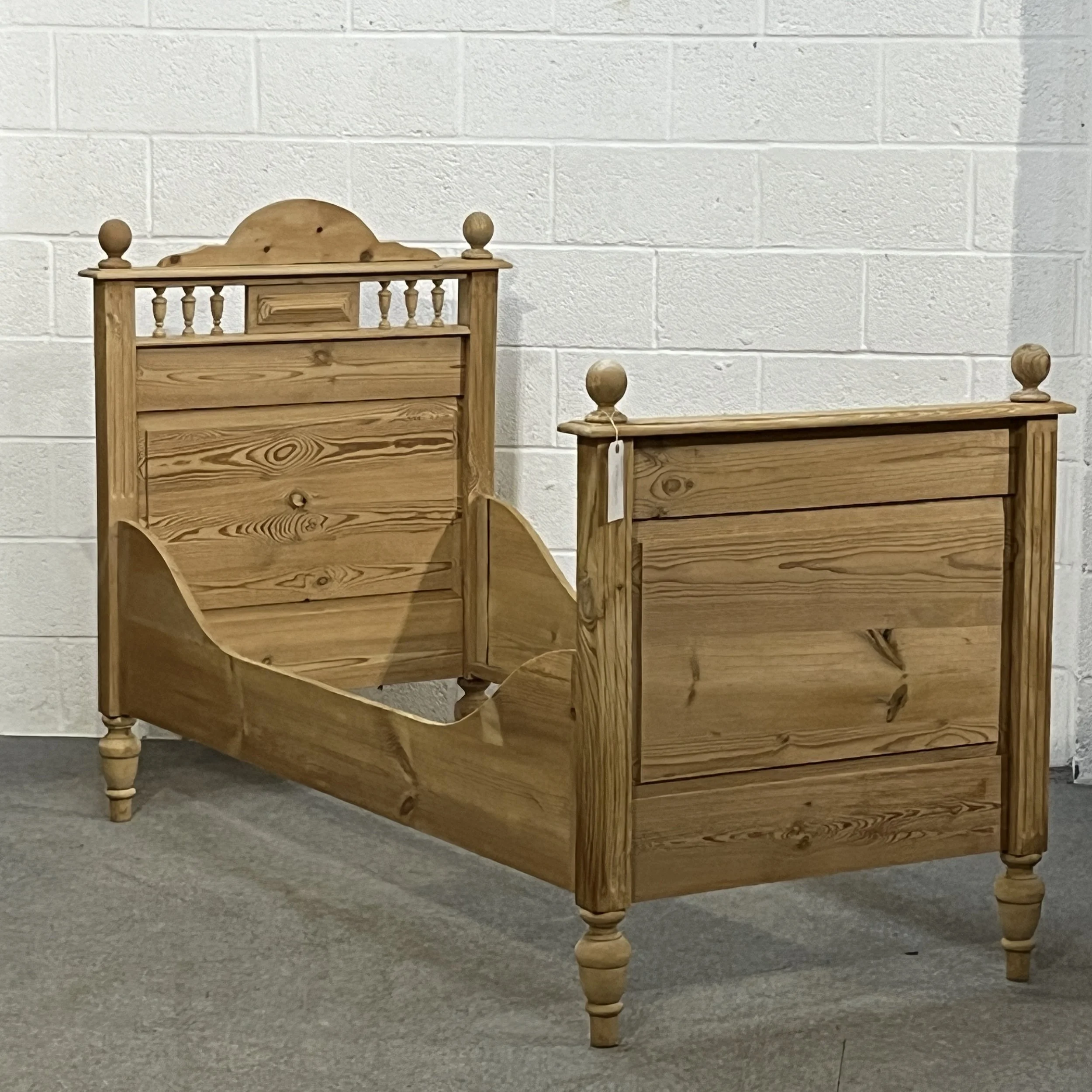 Narrow Antique Pine Sleigh Bed