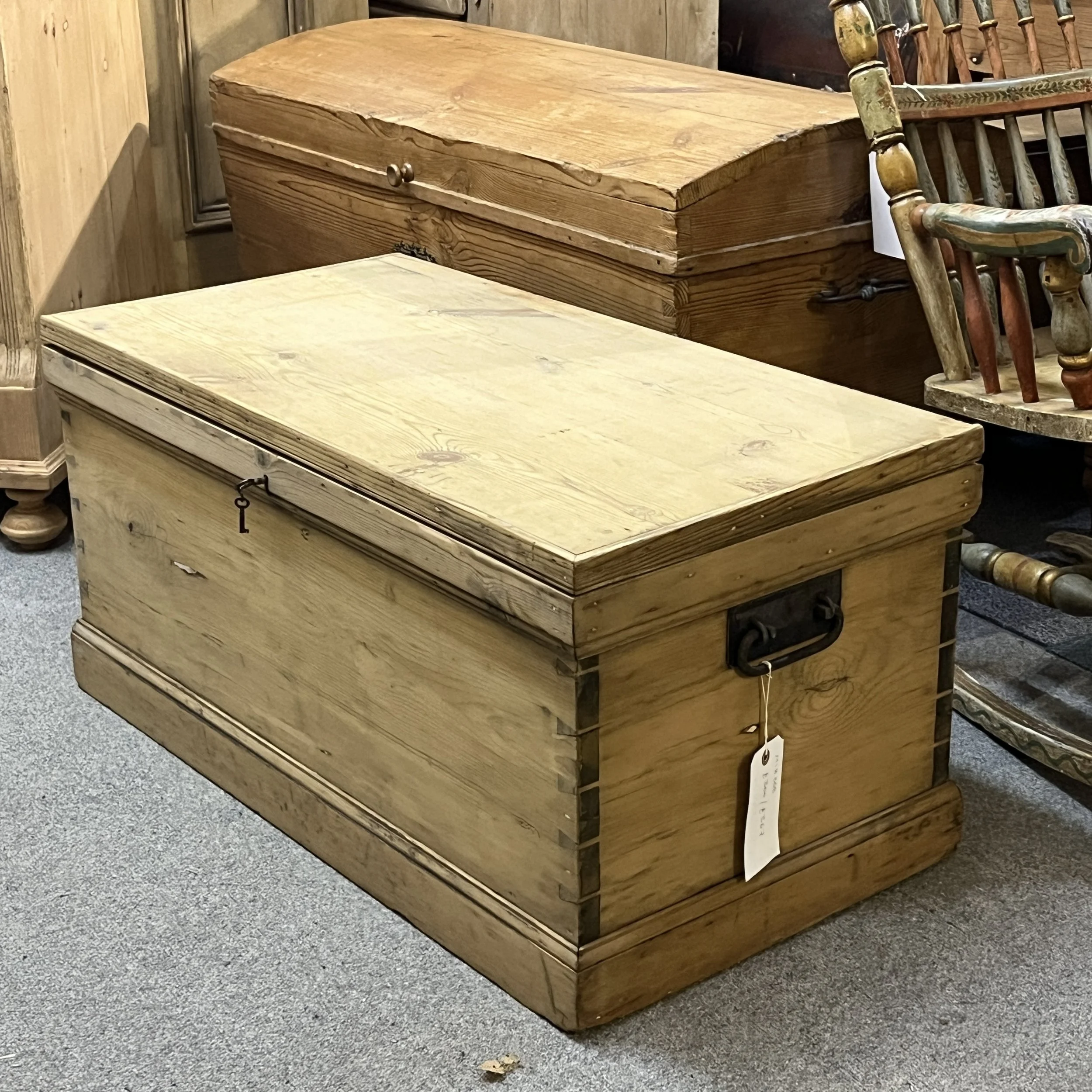Antique Pine Blanket Chest with Candle Box and Working Lock