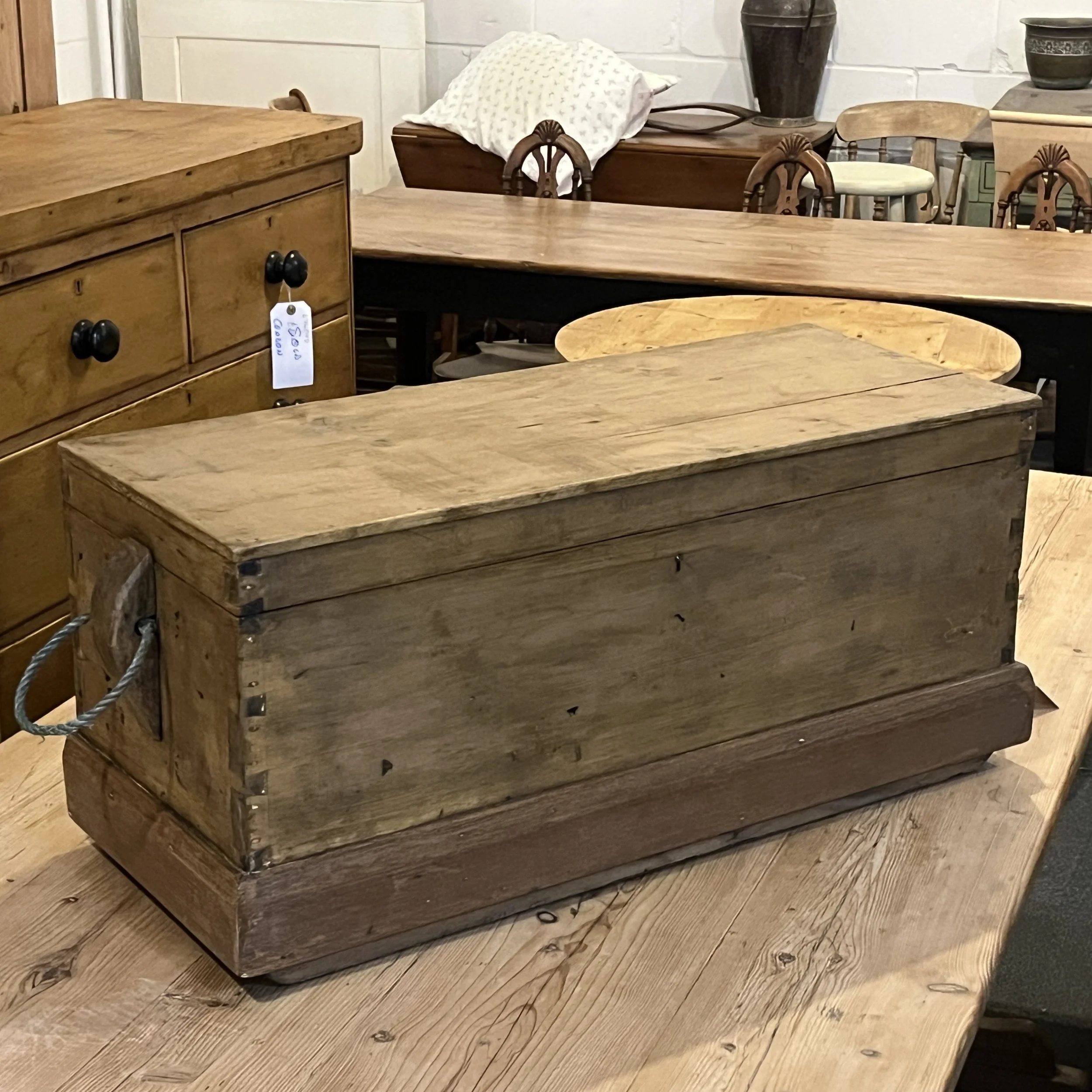 Small Antique Pine Tool Chest with Internal Tray
