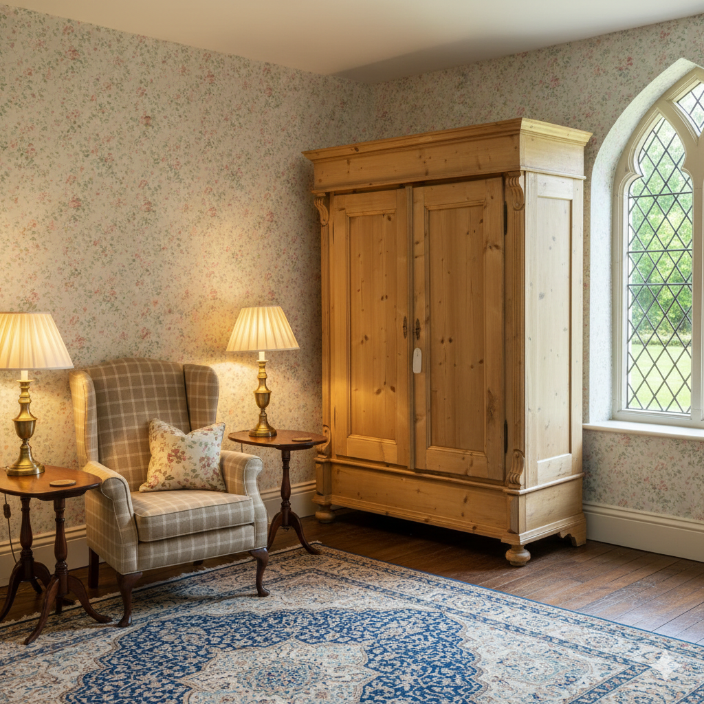 Medium Sized Antique Pine Double Wardrobe (Dismantles)