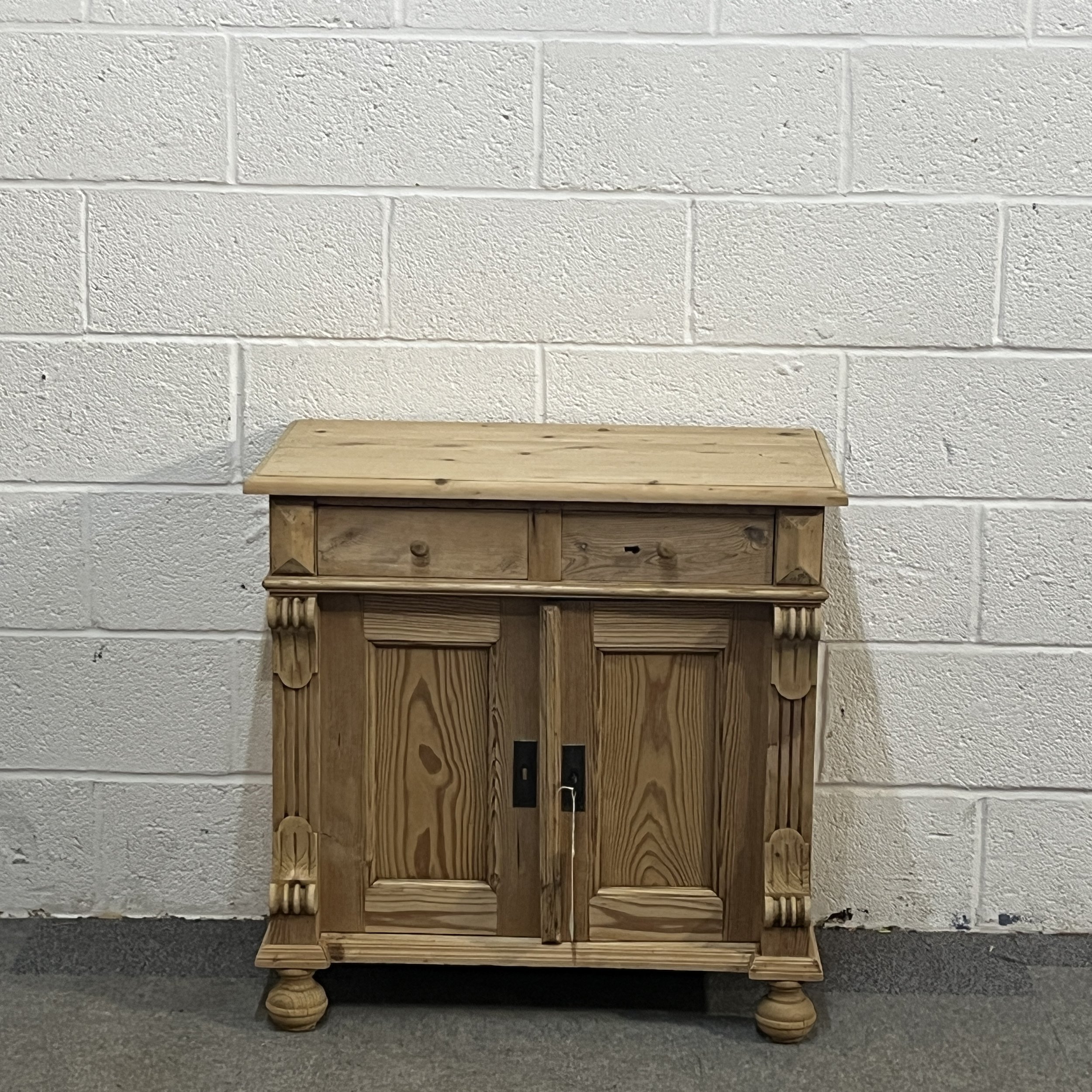 Small 1920’ Small Pine 2 Door 2 Drawer Cupboard