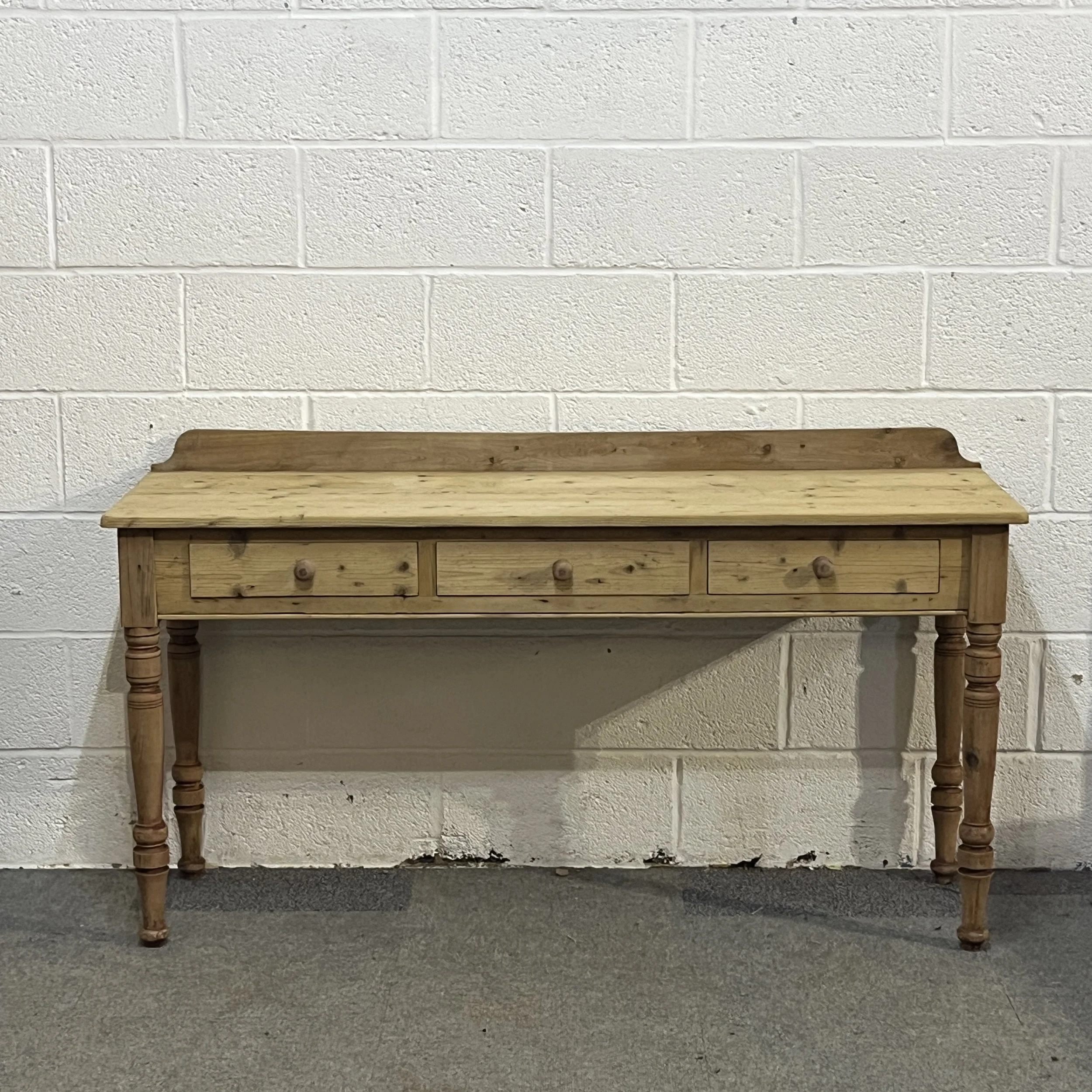 3 Drawer Turned Leg Console Table Made From Old Pine Floorboards