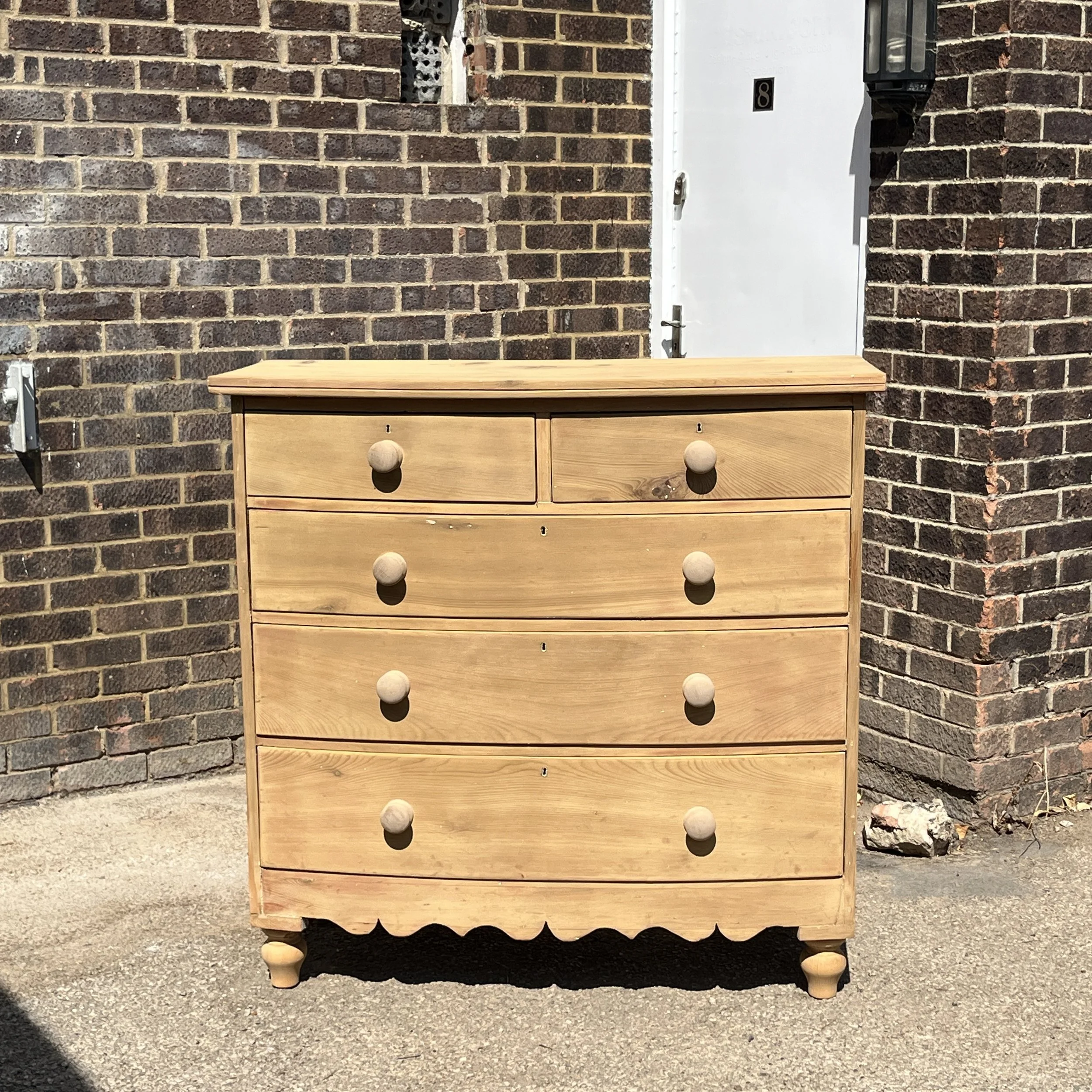 Large Late Victorian Bow-front Pine Chest of Drawers