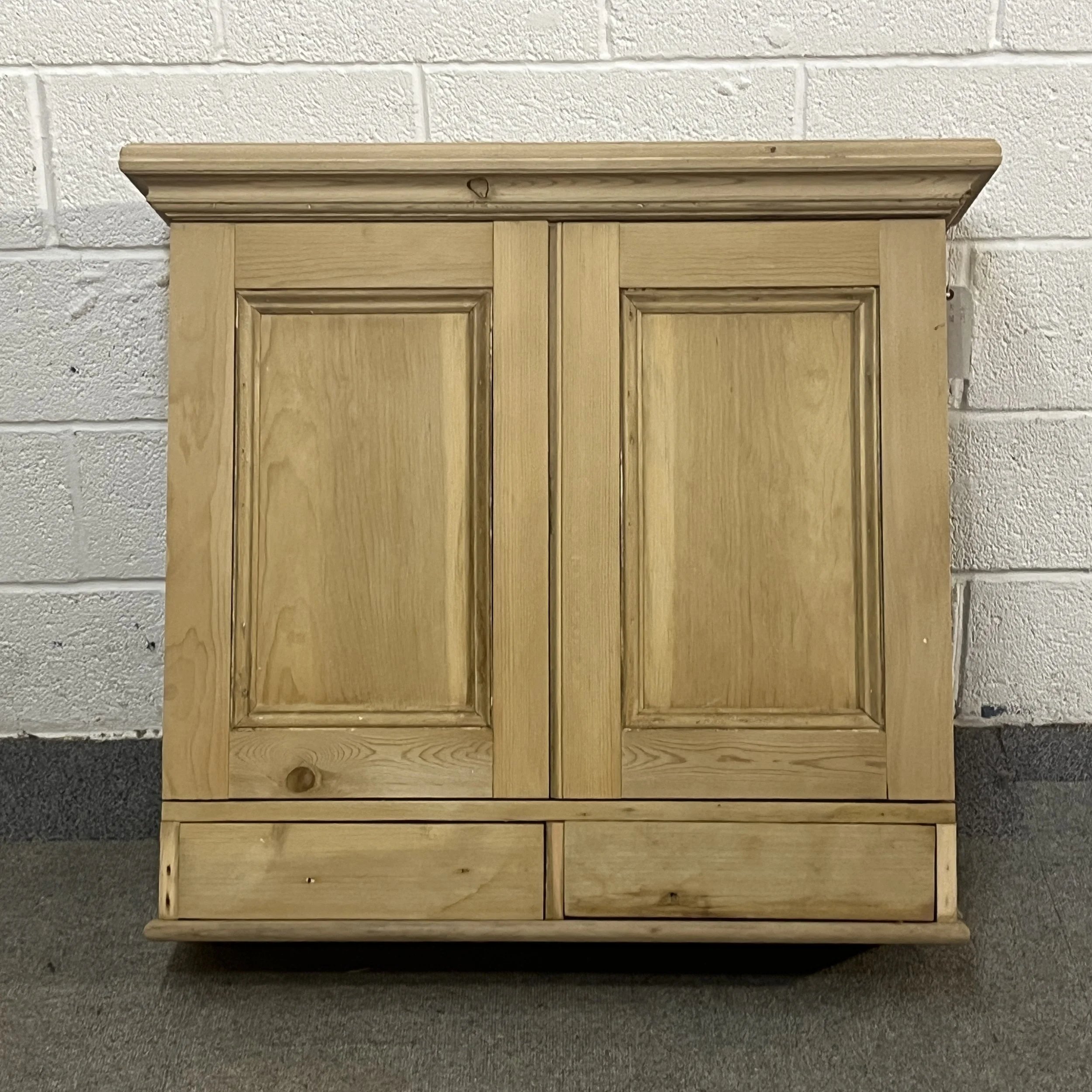 Small Old Pine Wall Hanging Cupboard With Drawers