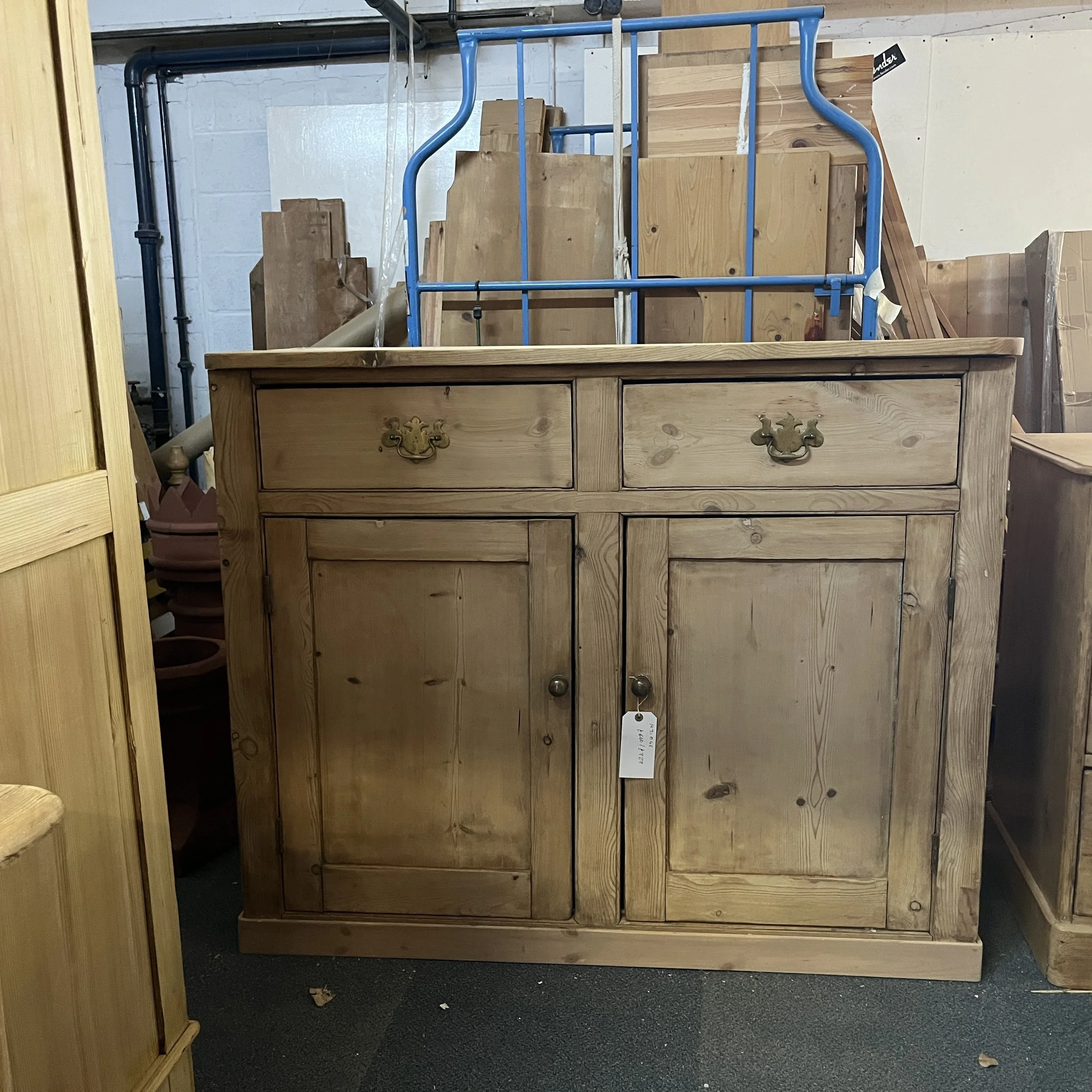 Old English Pine School Cupboard, Two Drawers over Two Doors