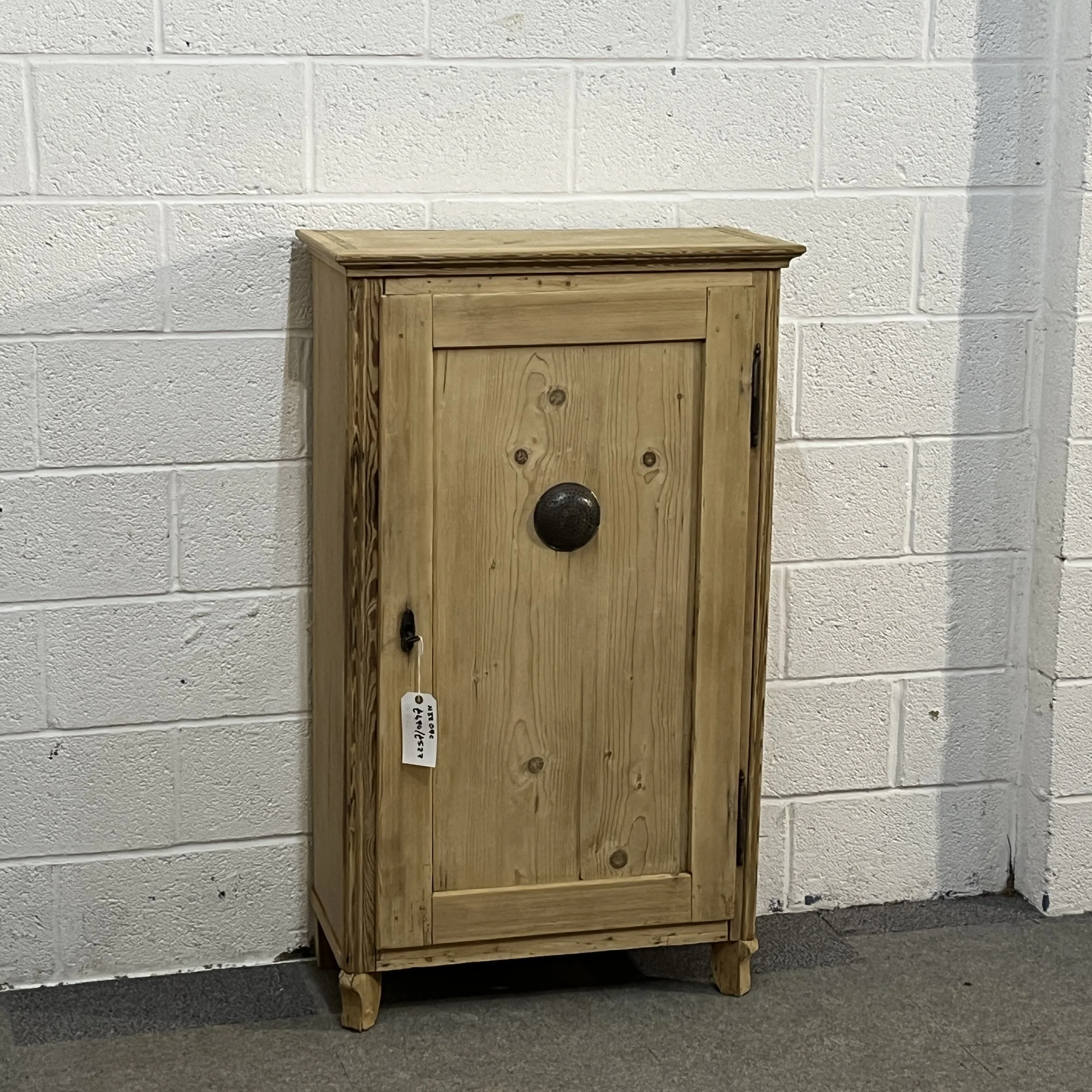 Angled front view of antique pine larder cupboard N3207C