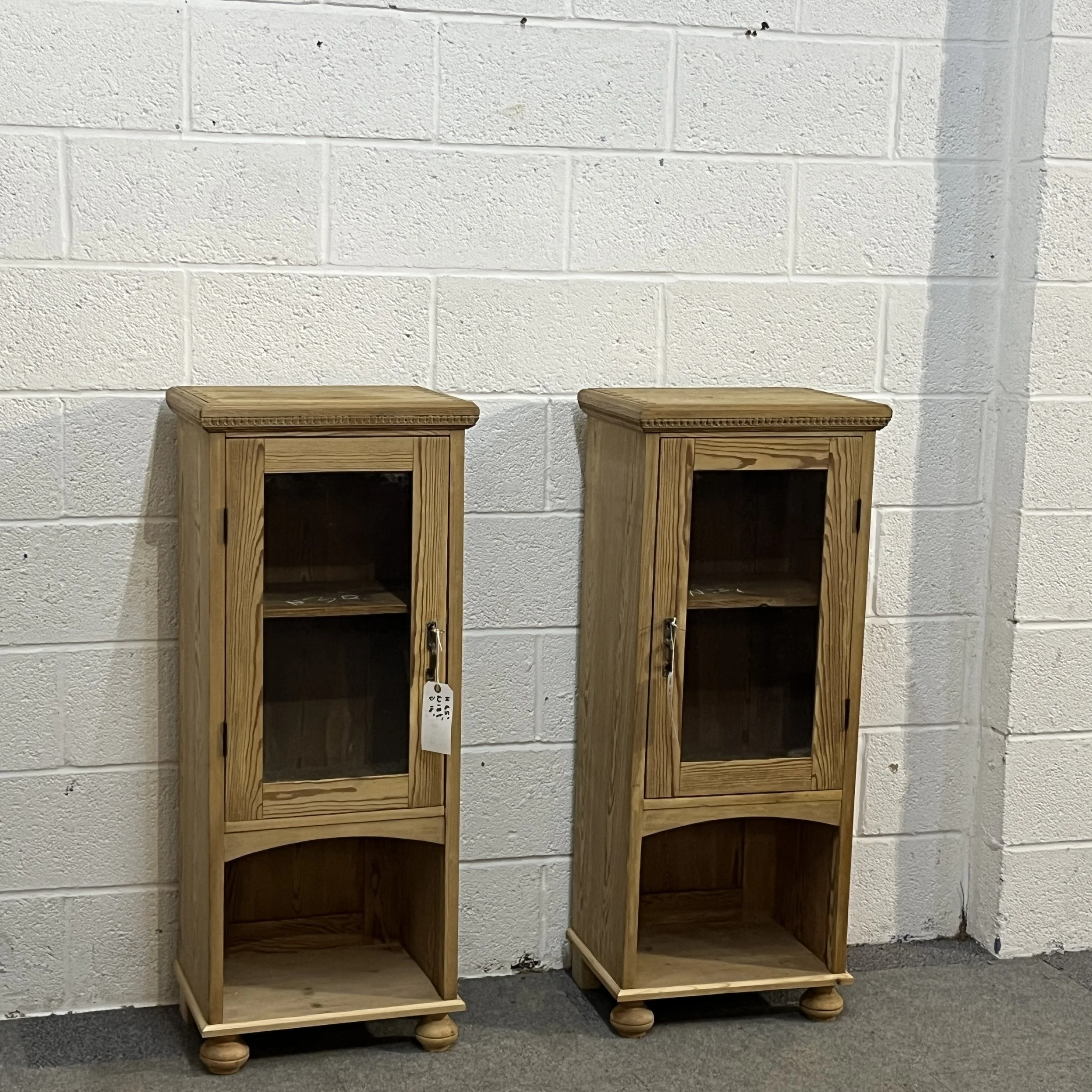 Pair of Slender Antique Pine Glazed Cabinets