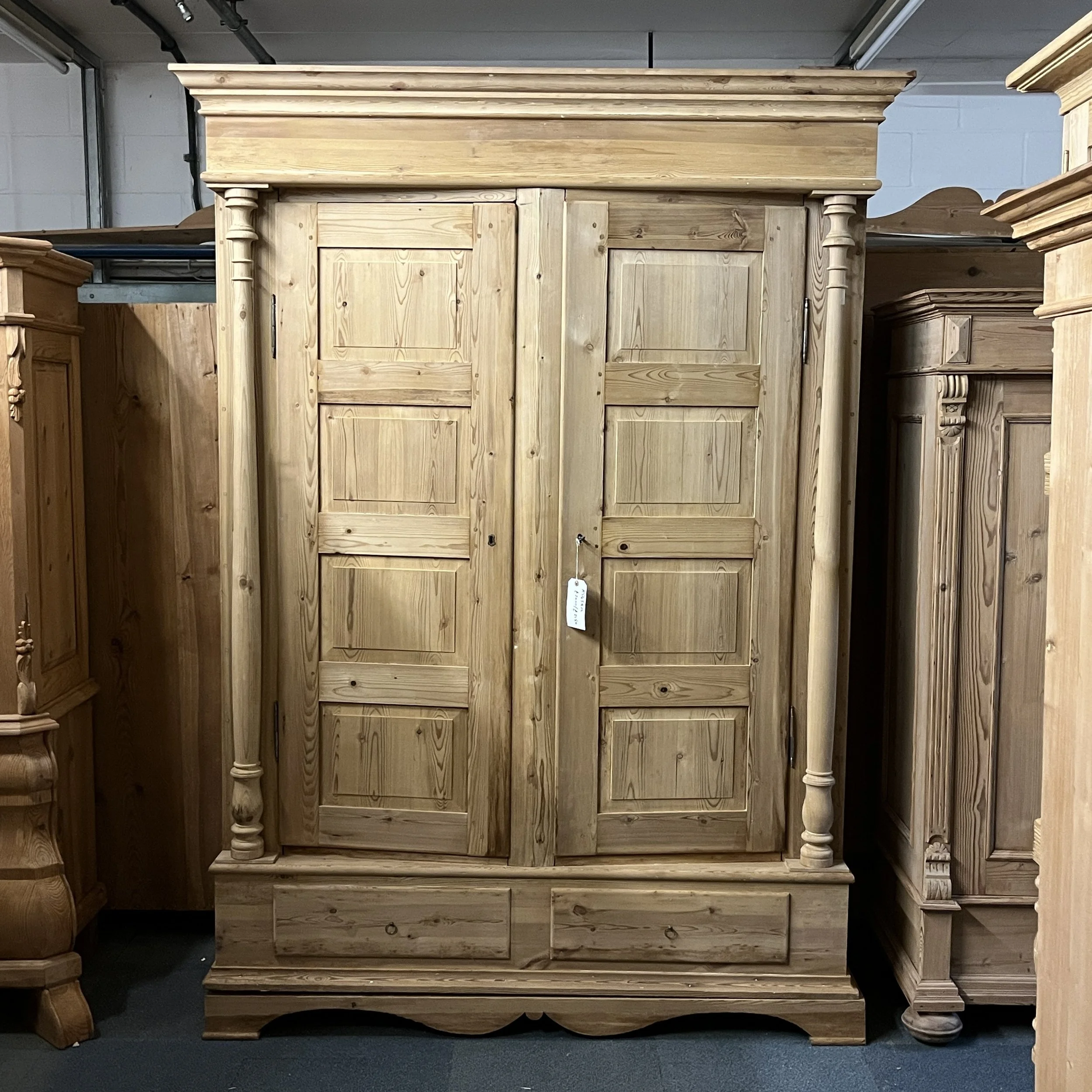 Extremely Tall Danish Antique Pine Column Wardrobe