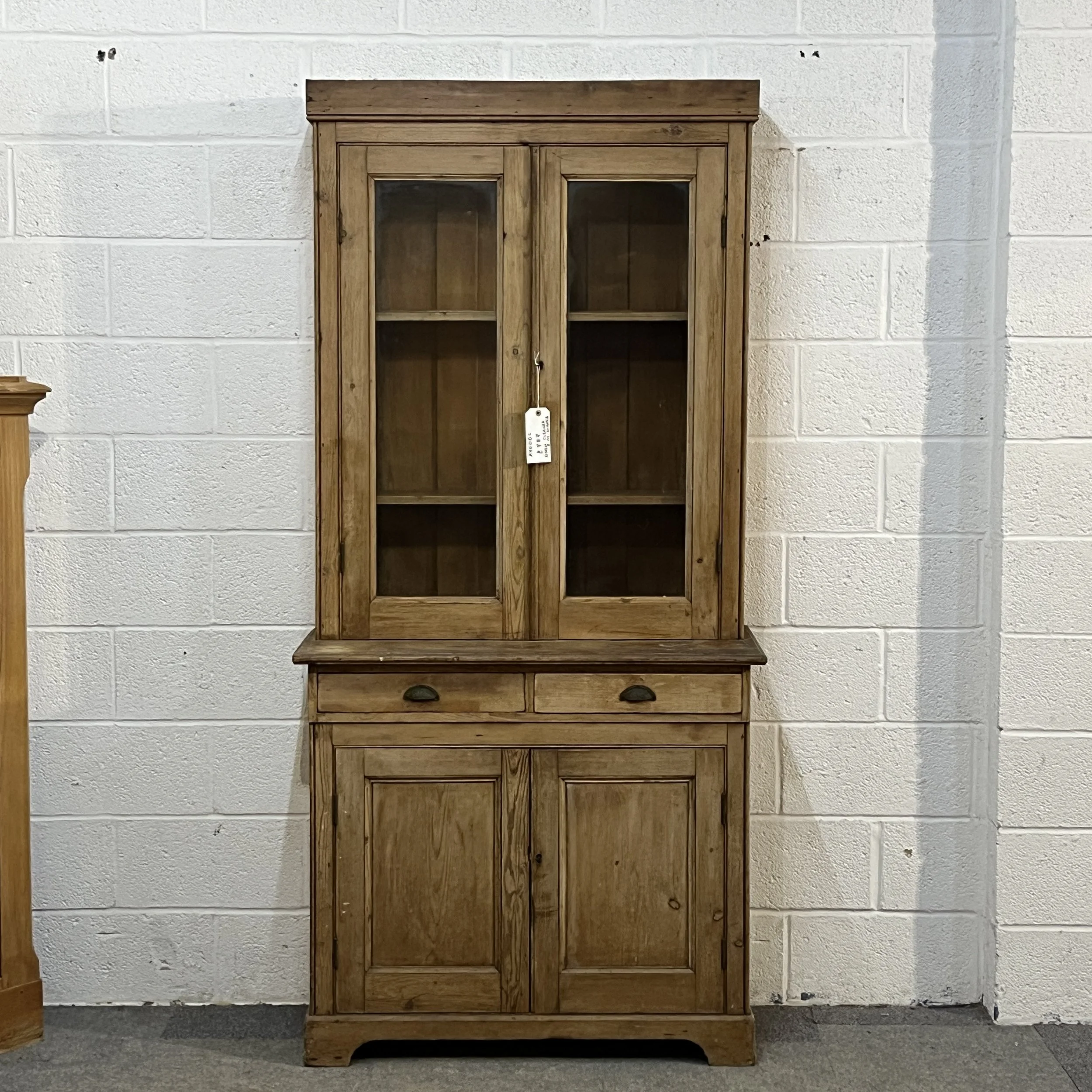 Tall Slim English Antique Pine Partly Glazed Dresser