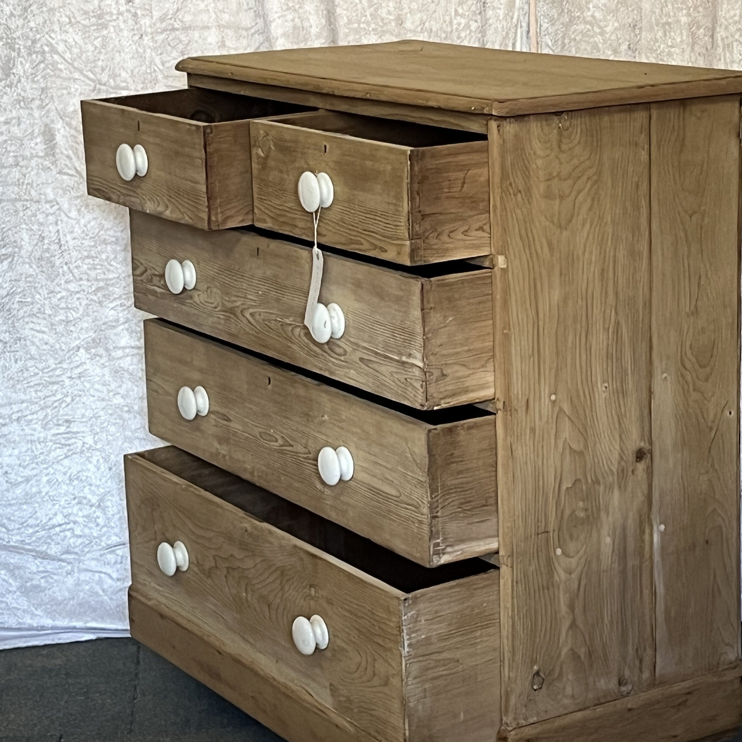 P0109B pine chest with drawers open, showing the drawer interiors and construction