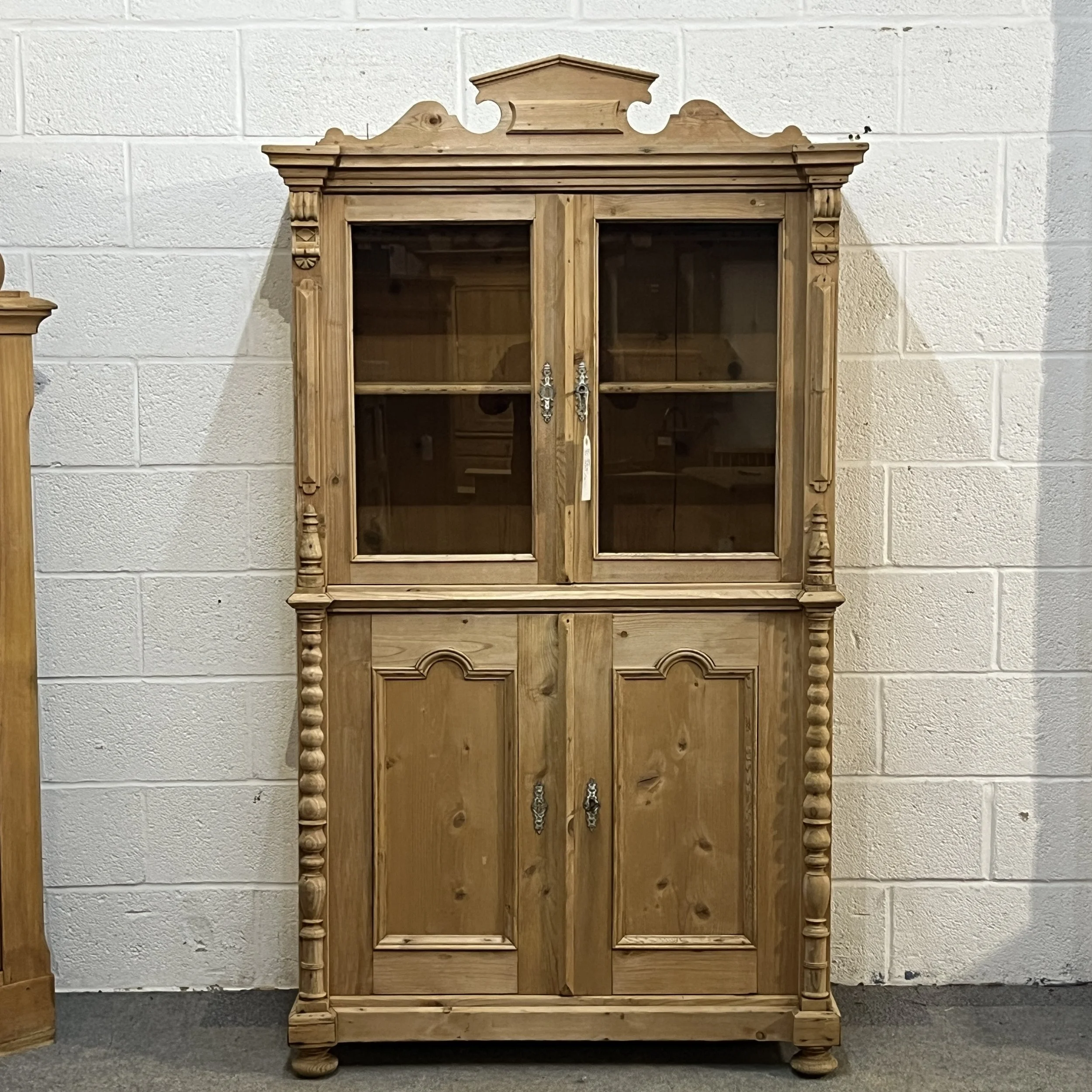 Large Antique Pine Partly Glazed Cabinet