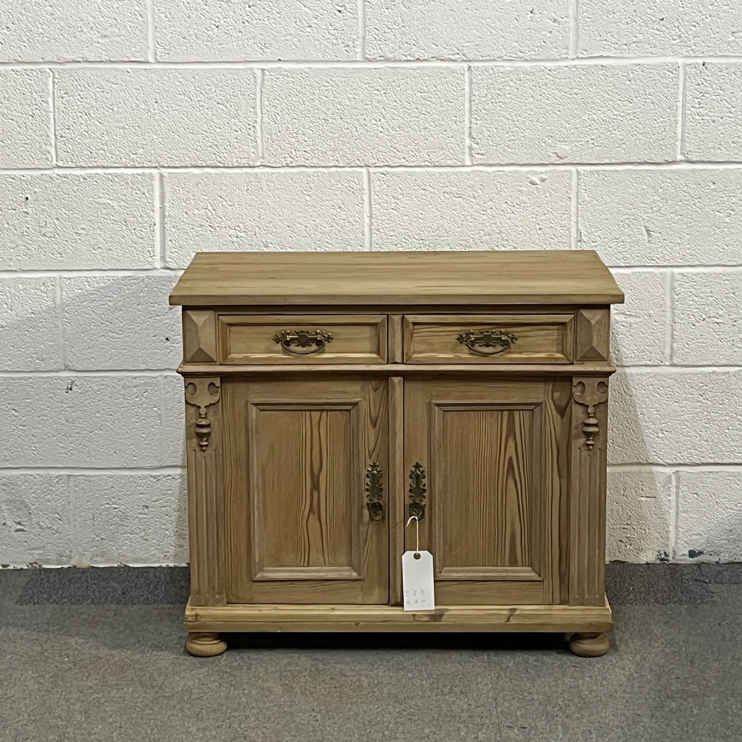 Small Antique Pine Cupboard With Top Drawers
