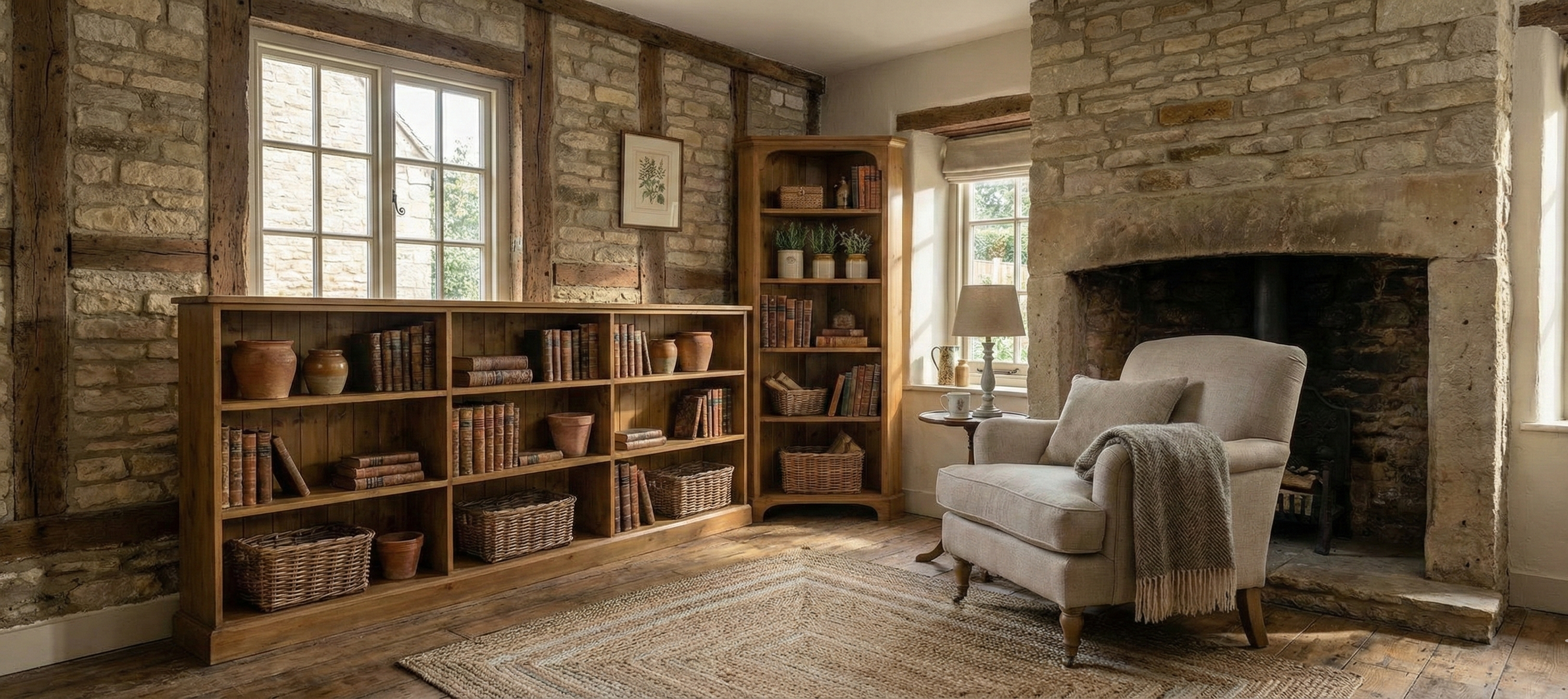Pine bookcases and shelves