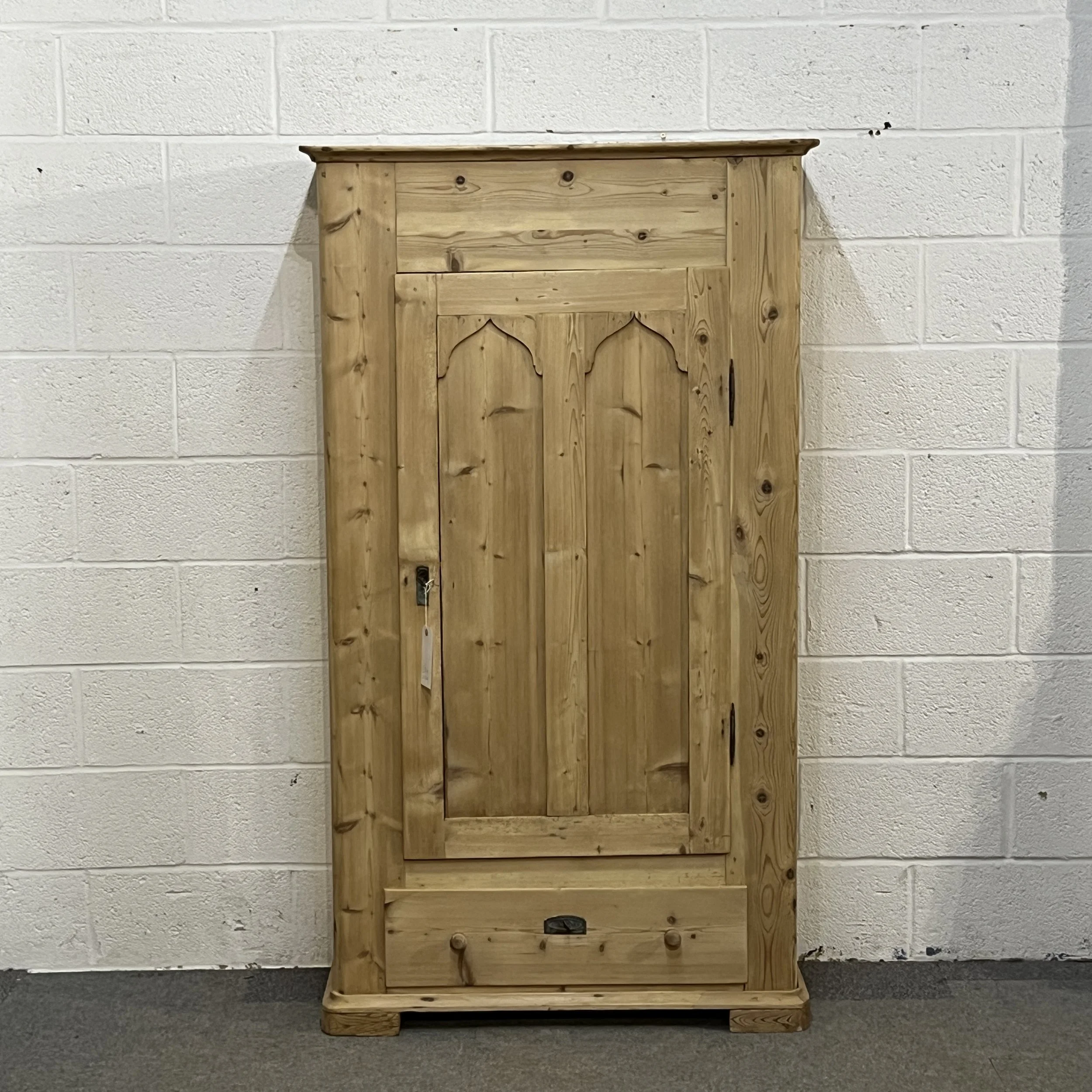 Tall Slim Danish Antique Pine Shelved Cupboard