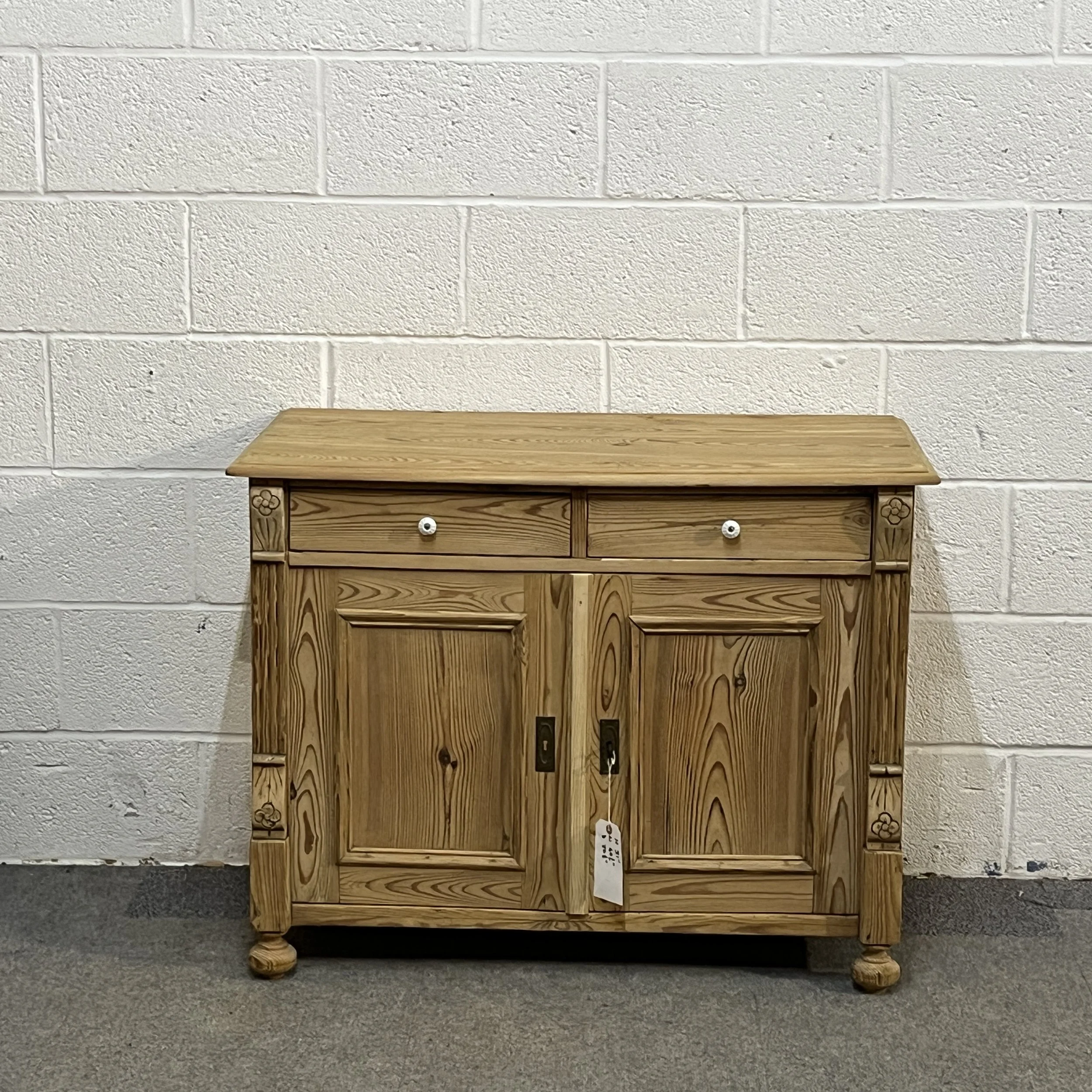 Medium Sized Antique Pine 2 Drawer 2 Door Cupboard