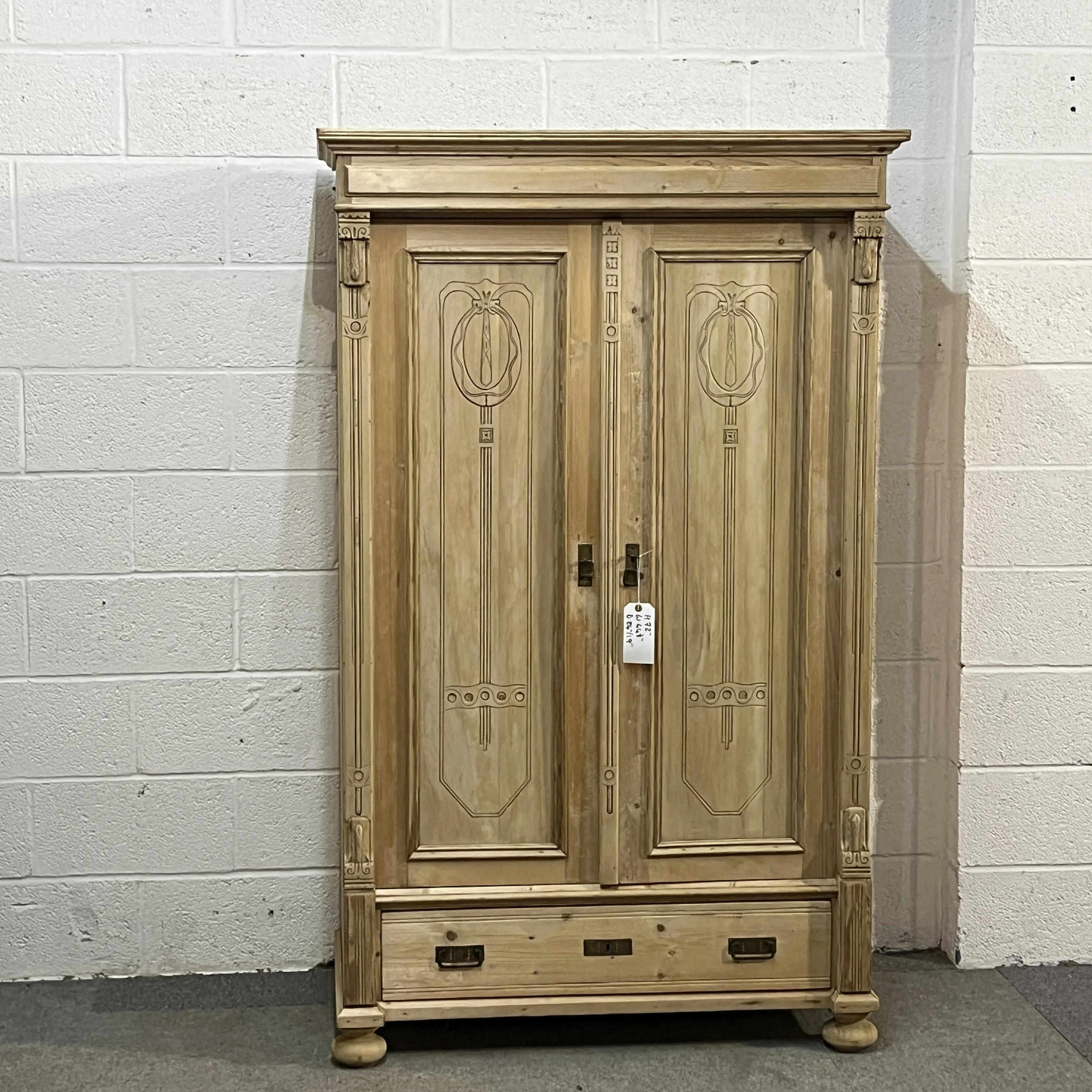 Beautiful Small Antique Pine Wardrobe With Bottom Drawer