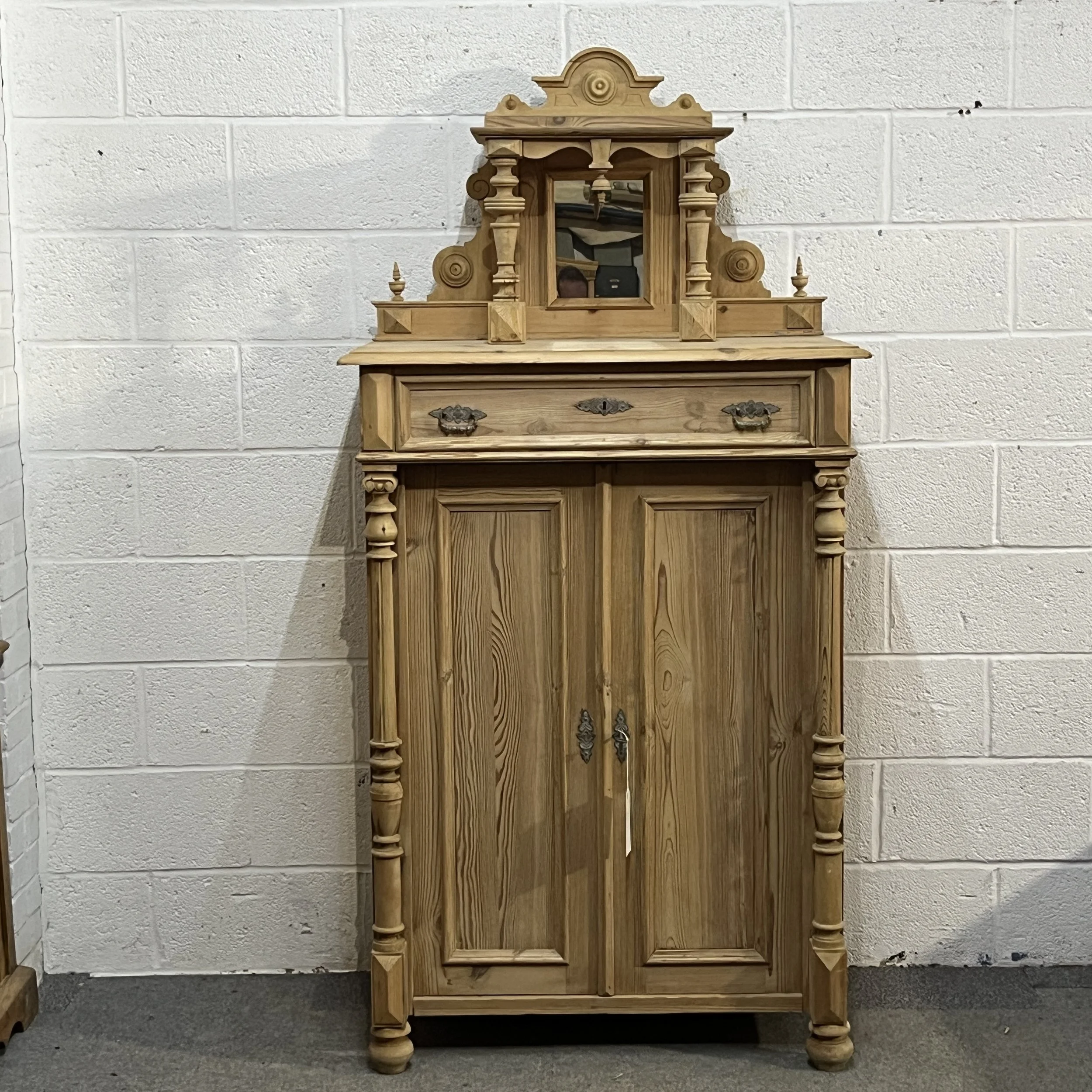 Tall Slim Decorative Antique Pine Cupboard