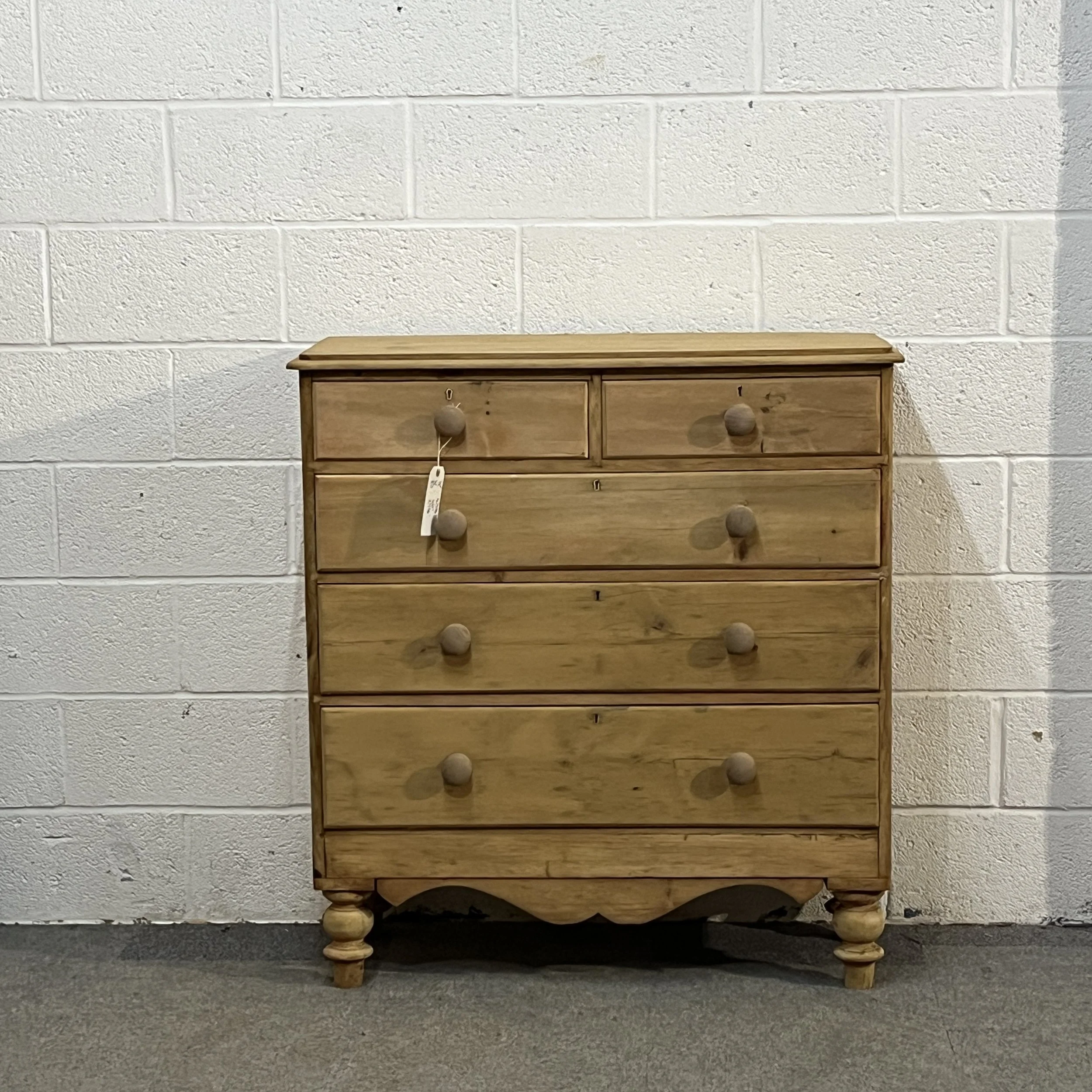 Large Victorian Pine 2 Over 3 Chest Of Drawers