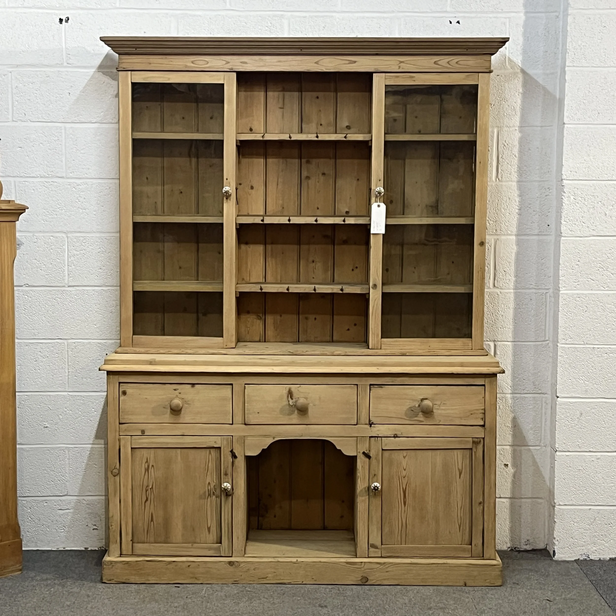 Large Glazed Edwardian Pine Dresser