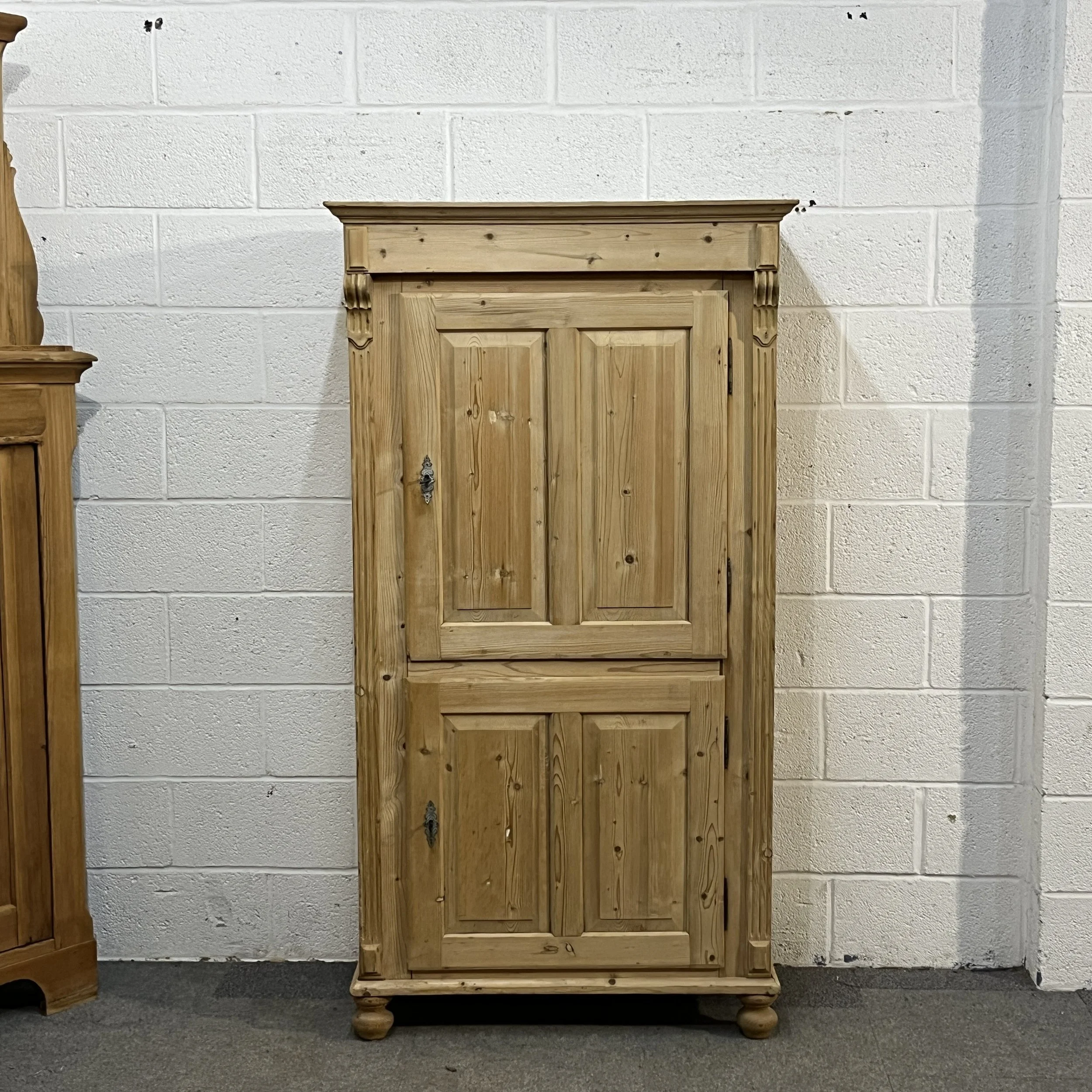 Tall Slim Antique Pine 2 Door Cupboard
