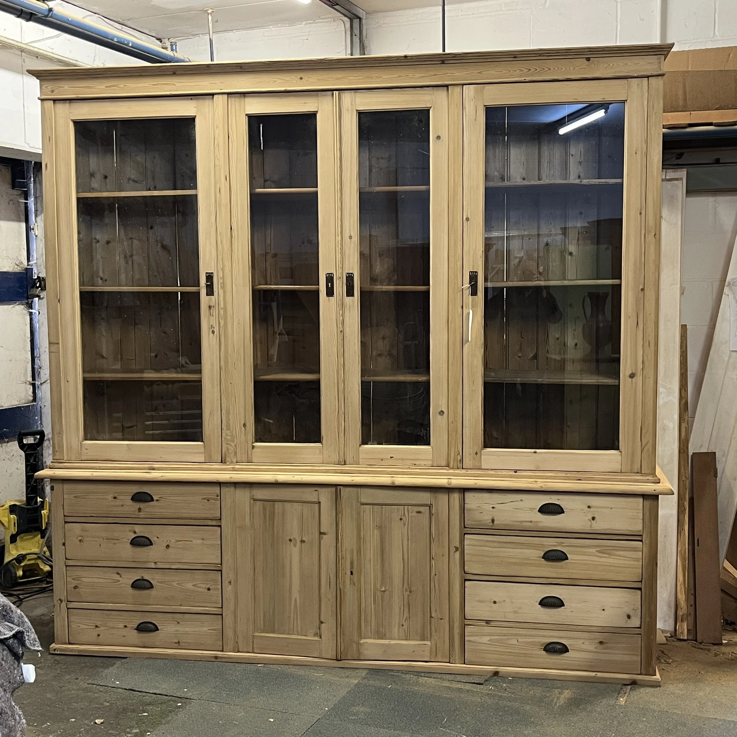 Extremely Large Old Pine Shop Display Cabinet Dresser (H3052R)